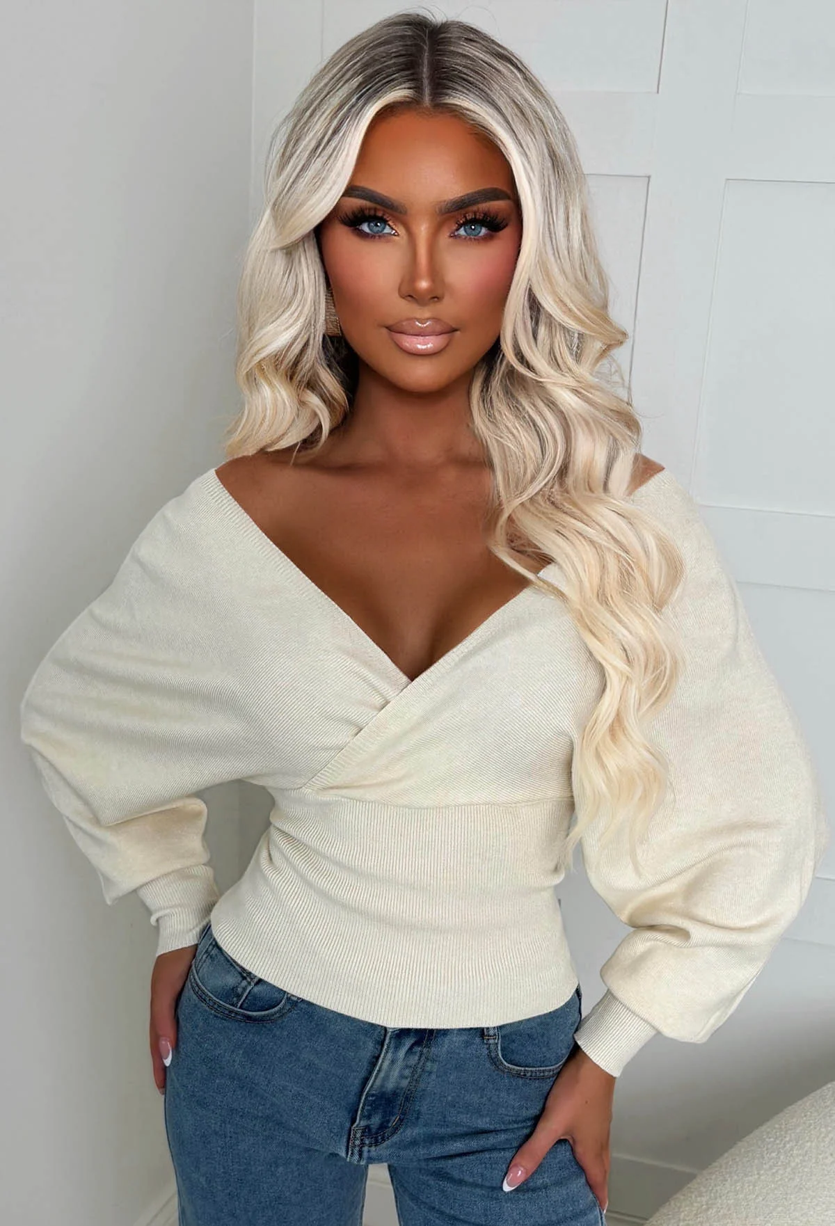 Elsie Cream V-Neck Wrap Jumper - Image 4
