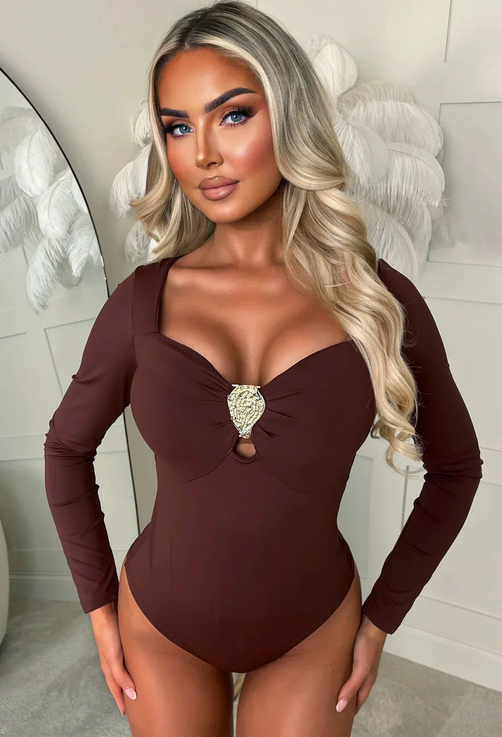 Enchant You Brown Long Sleeve Bodysuit - Image 2