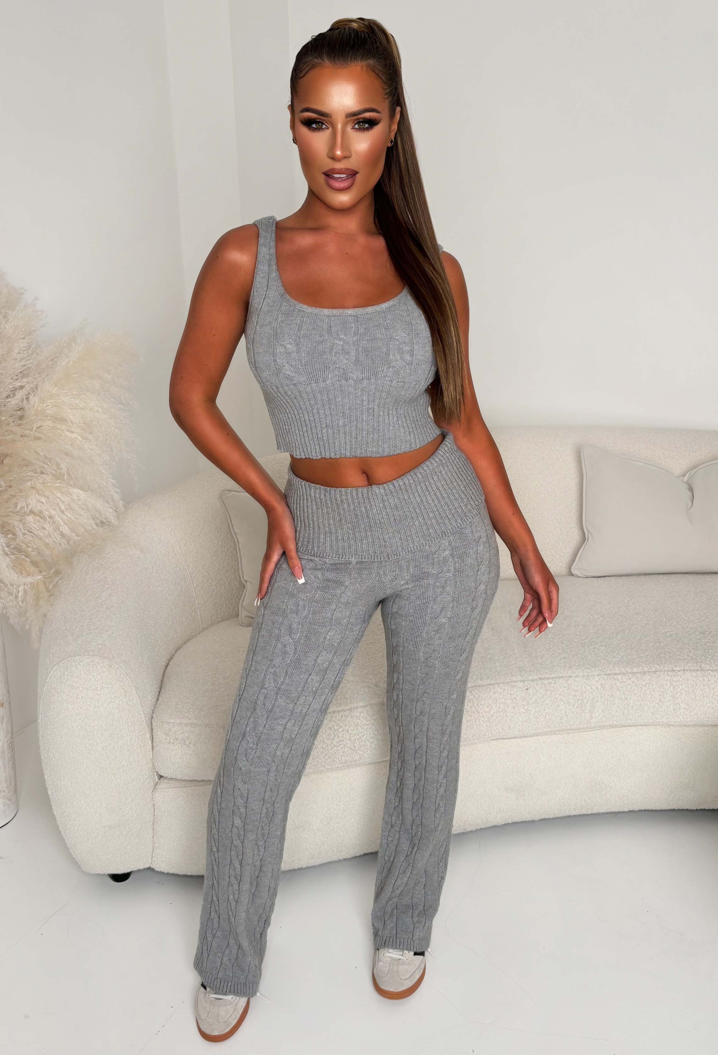 Enchanting Ease Grey Marl Cable Knitted Lounge Trousers - Image 3