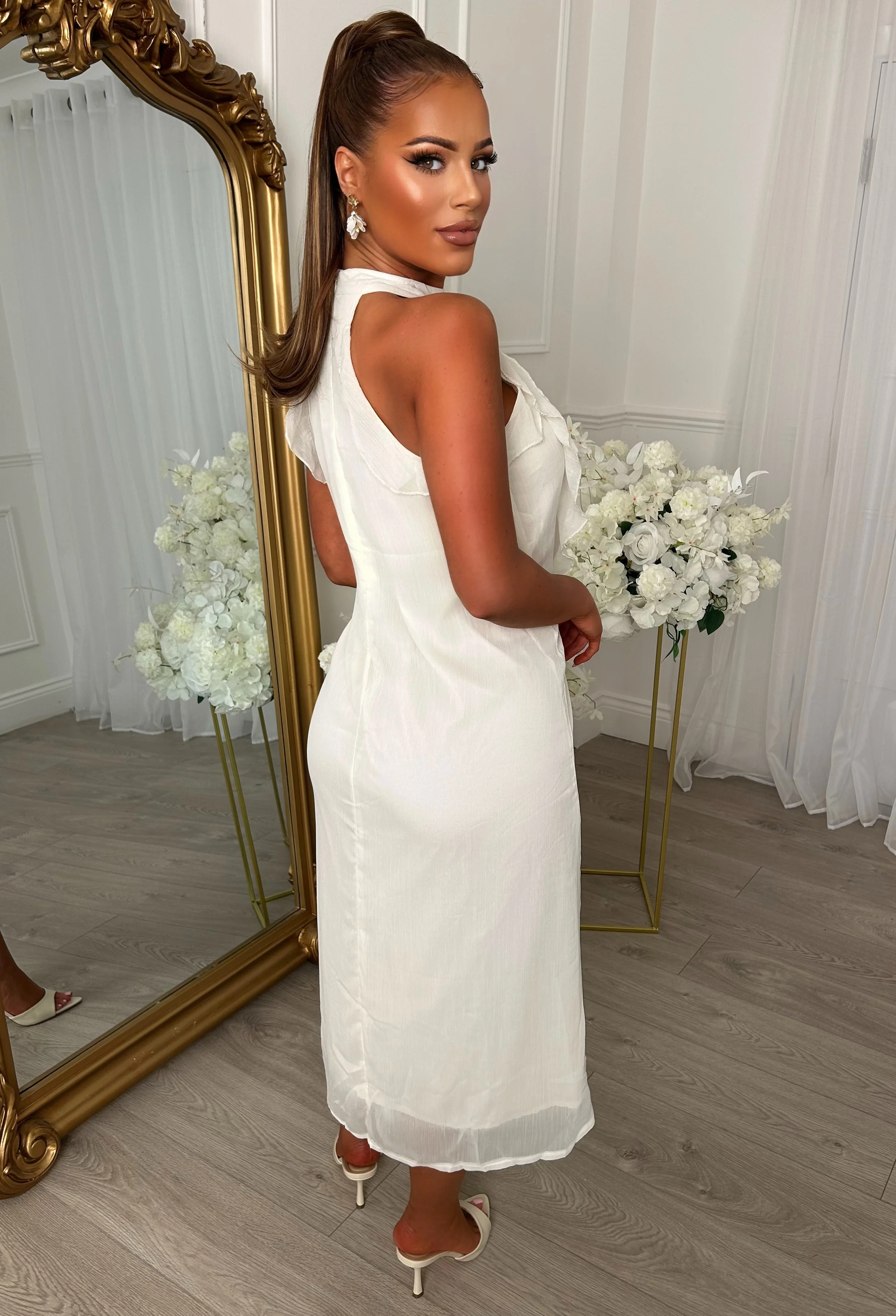 Endless Aura Cream Ruffle Maxi Dress - Image 3
