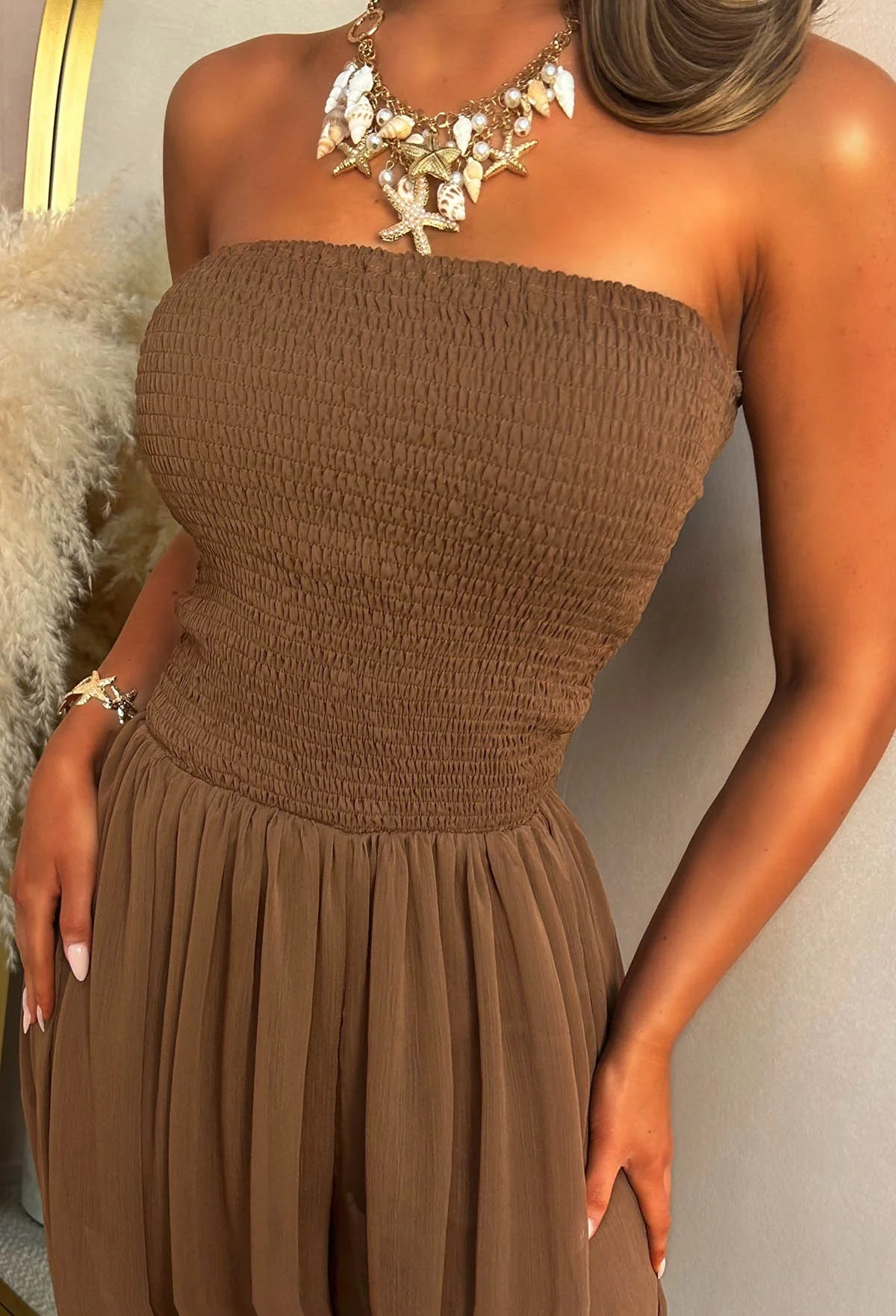 Endless Summer Brown Shirred Bandeau Harem Jumpsuit - Image 2