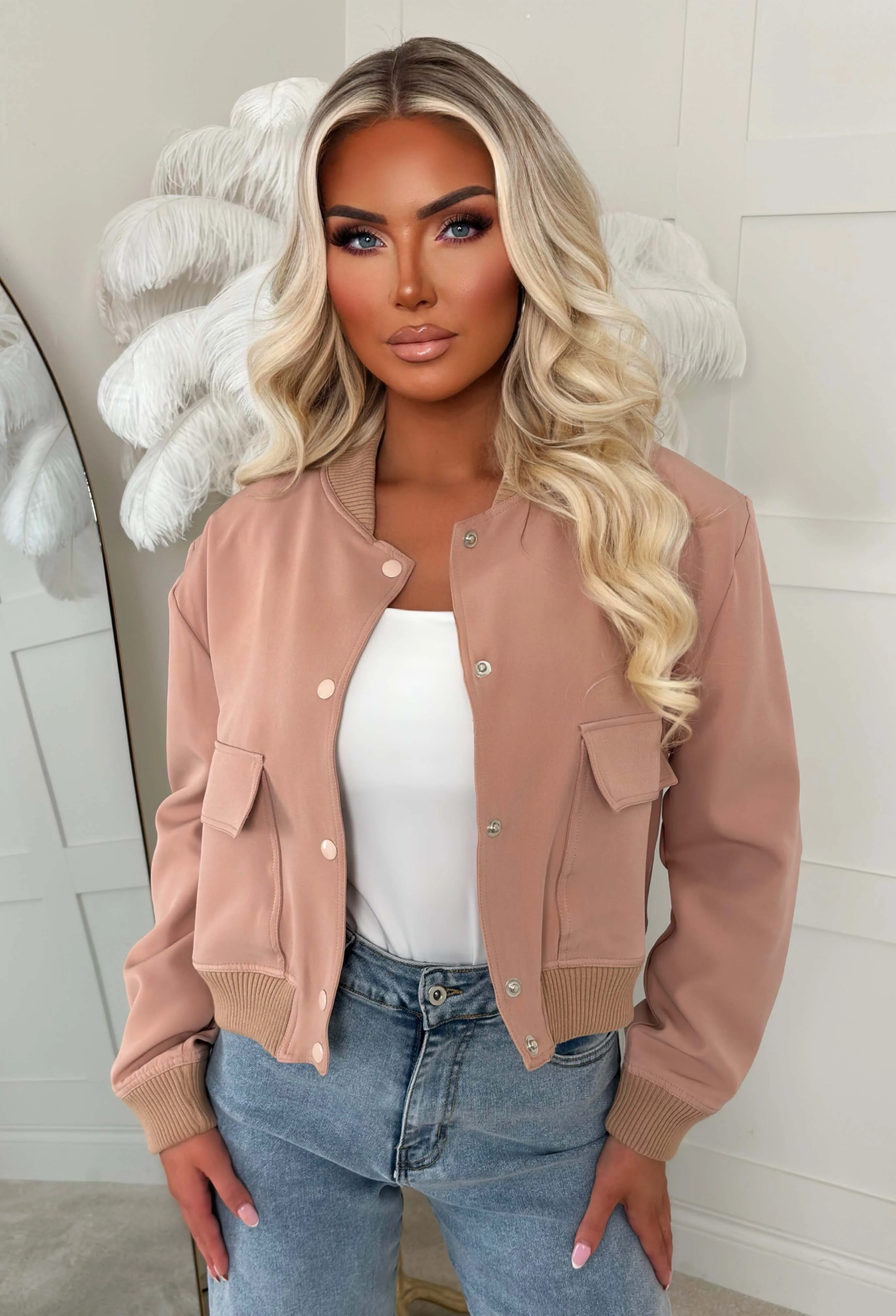 Essential Icon Pink Cropped Bomber Jacket