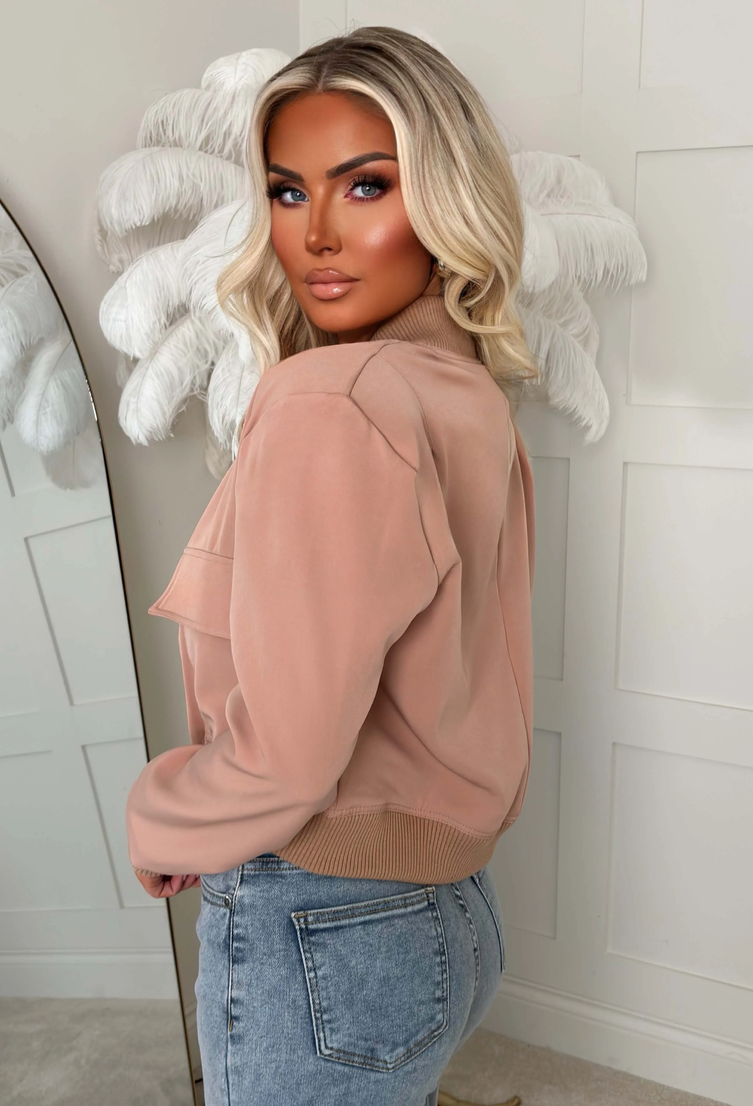 Essential Icon Pink Cropped Bomber Jacket - Image 3
