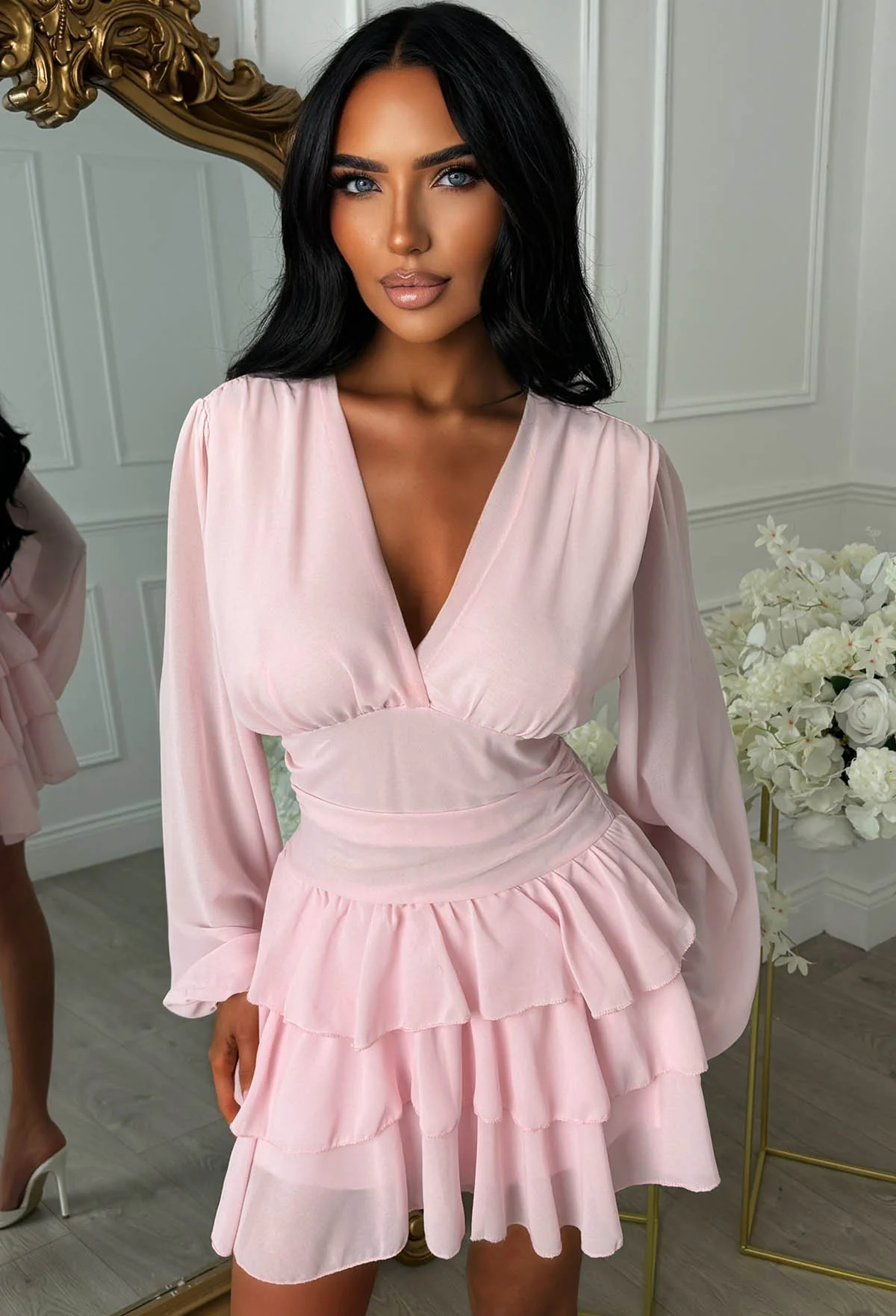 Eternal Grace Pink Long Sleeve Ruffle Mini Dress - Image 10