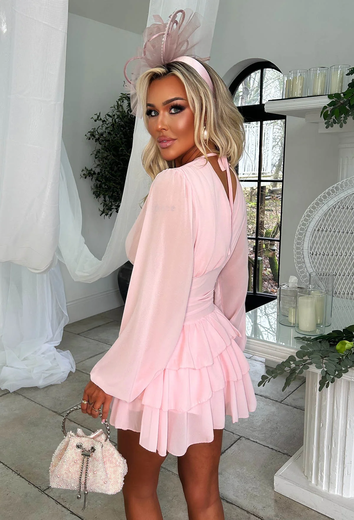 Eternal Grace Pink Long Sleeve Ruffle Mini Dress - Image 2
