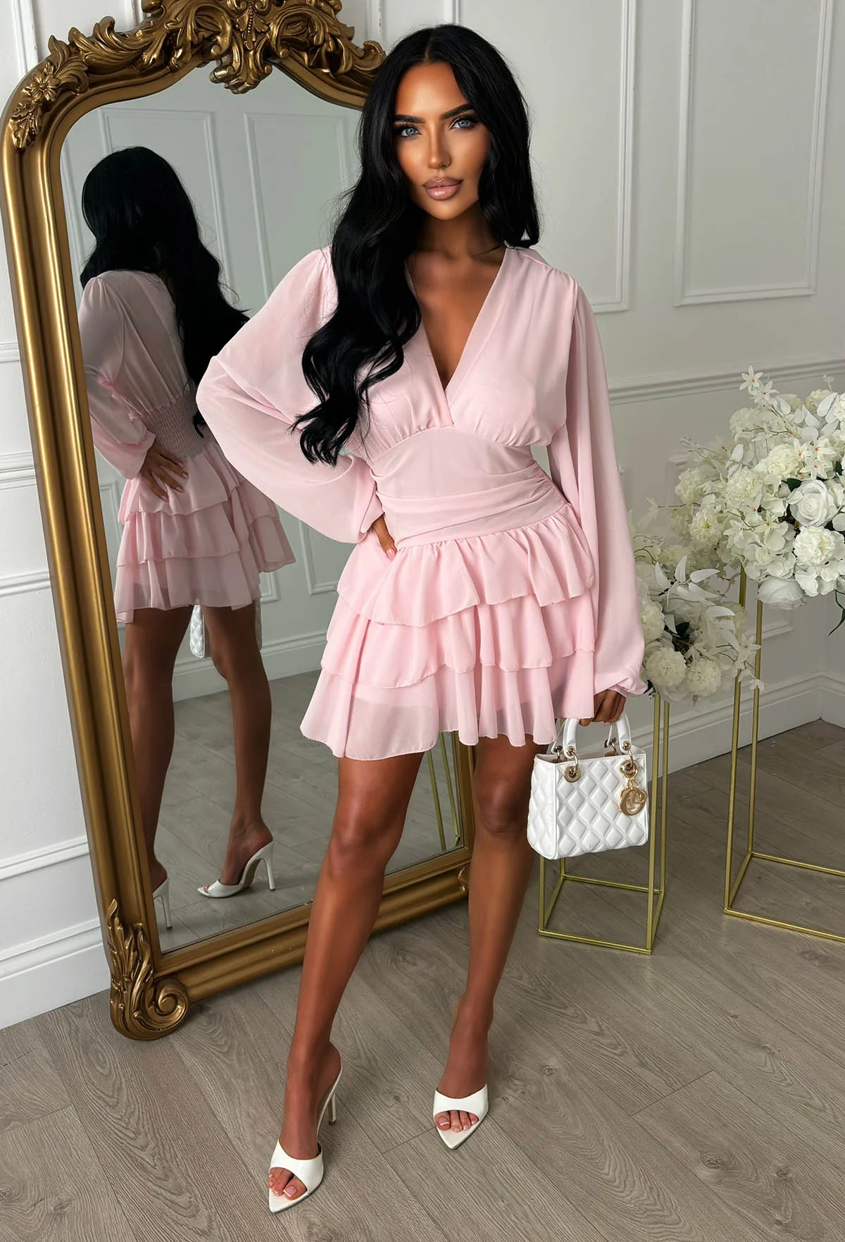 Eternal Grace Pink Long Sleeve Ruffle Mini Dress - Image 8