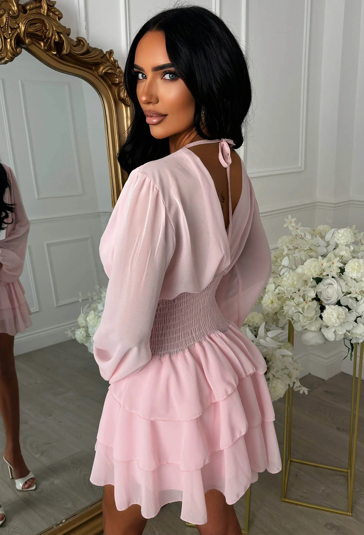 Eternal Grace Pink Long Sleeve Ruffle Mini Dress - Image 9