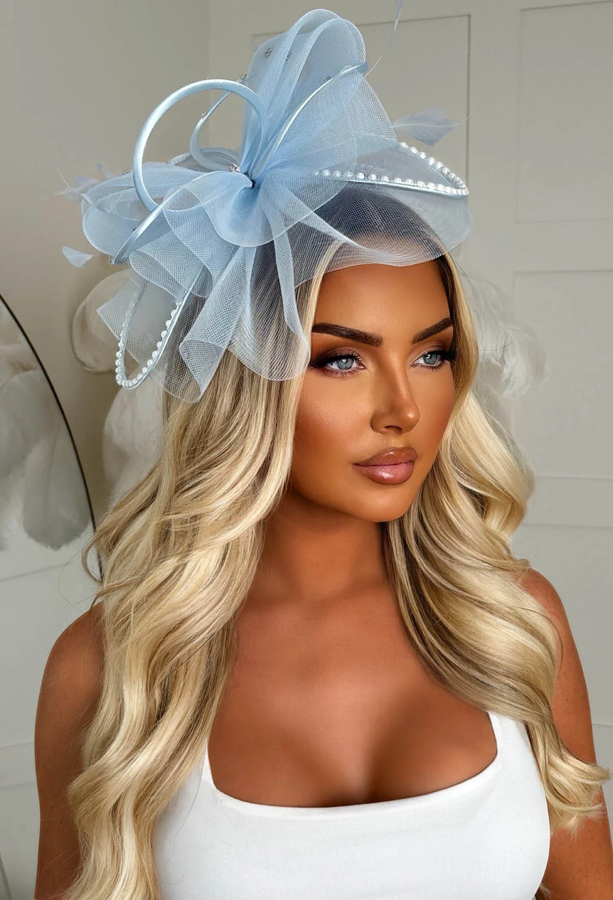 Eternity Baby Blue Diamante Veil Fascinator - Image 2