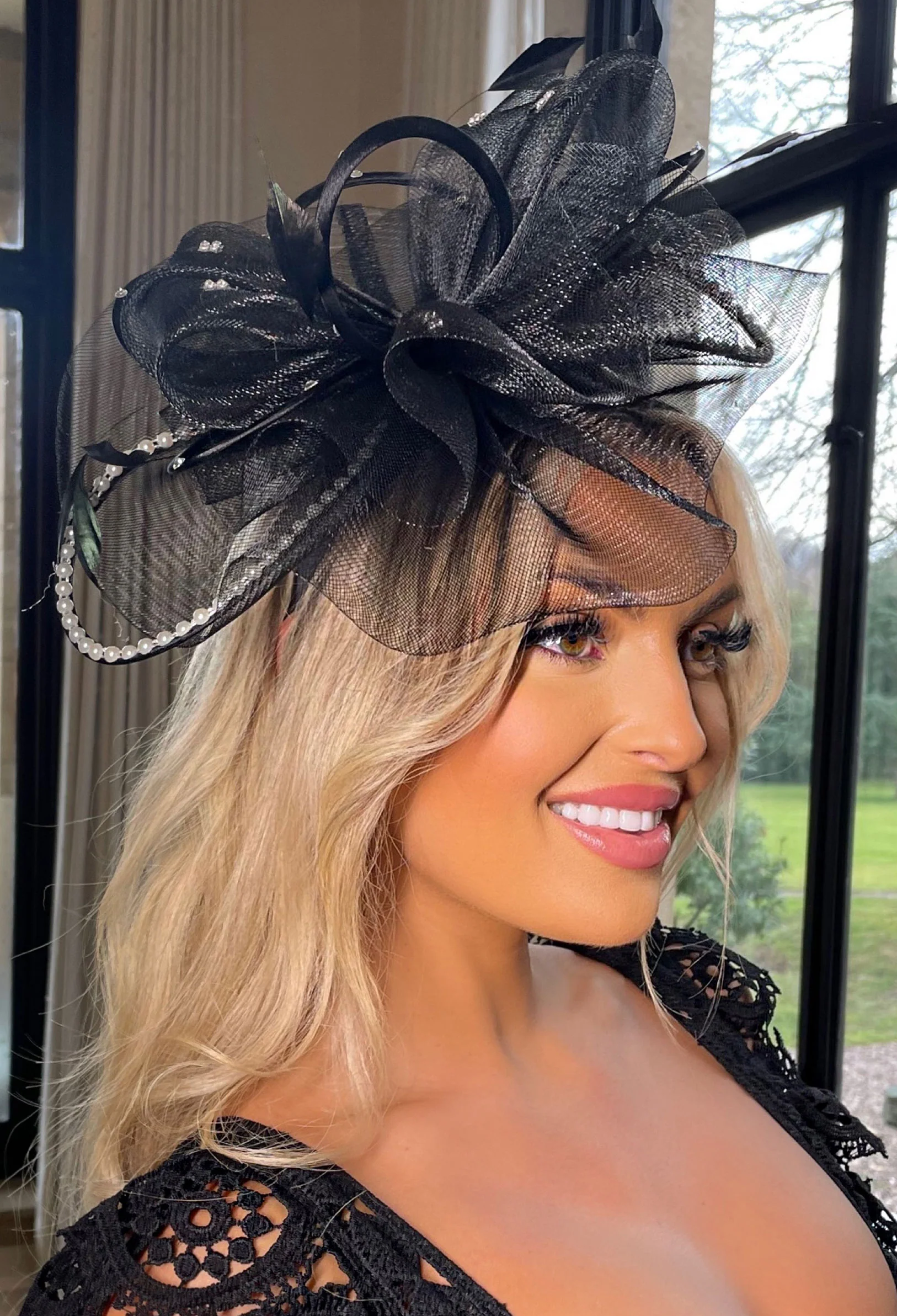 Eternity Black Diamante Veil Fascinator - Image 2