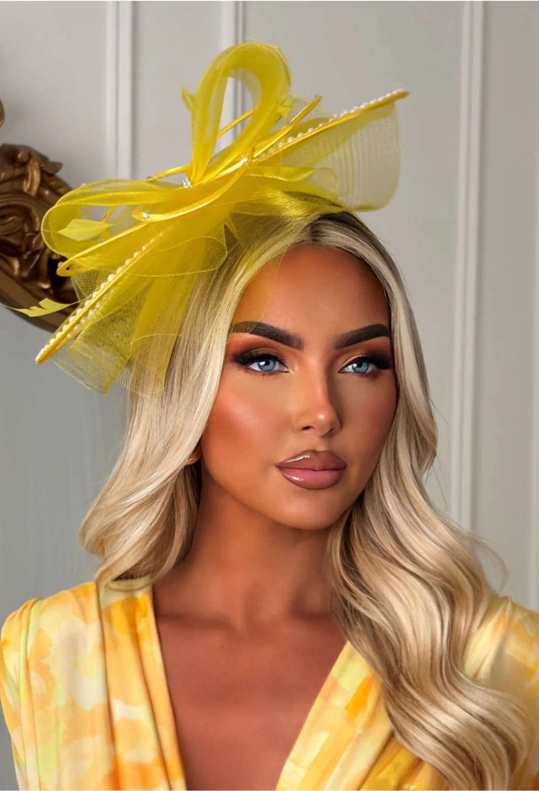 Eternity Yellow Diamante Veil Fascinator - Image 2