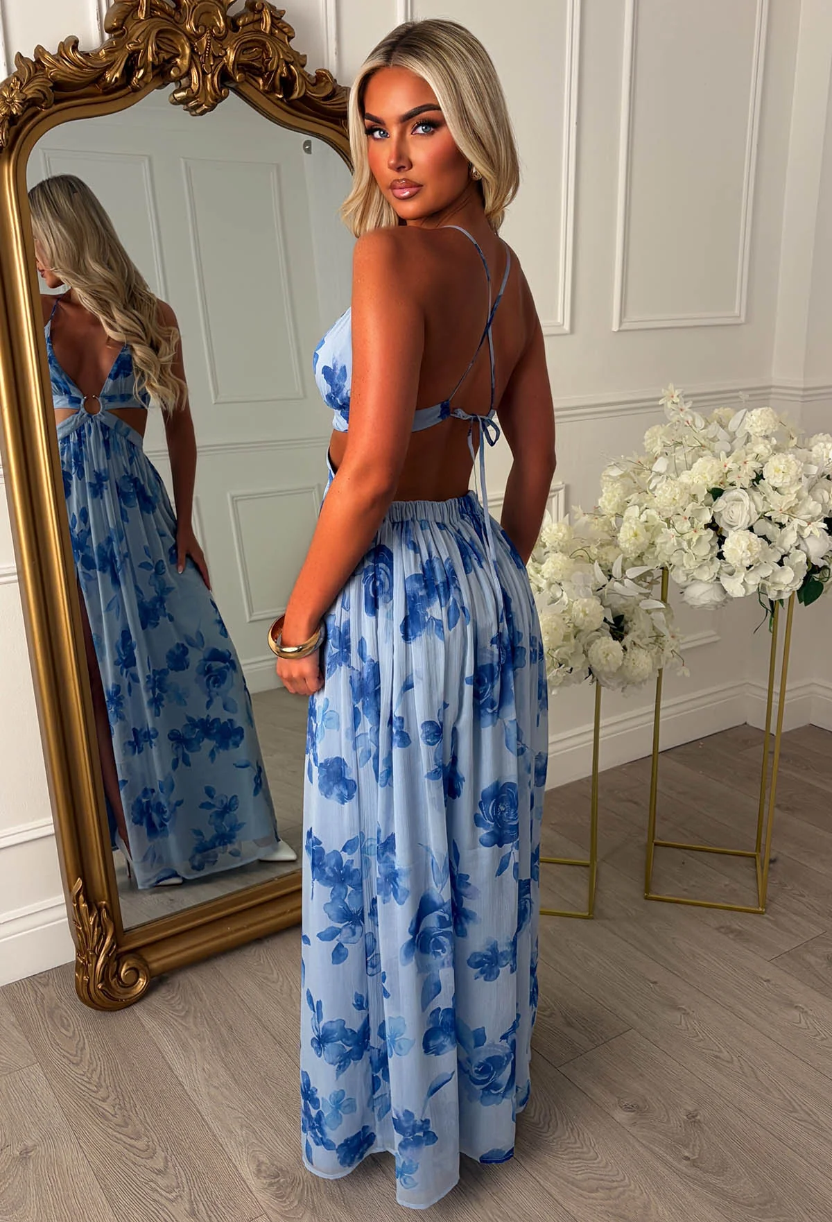 Evening Aura Blue Cut Out Ring Front Maxi Dress - Image 2