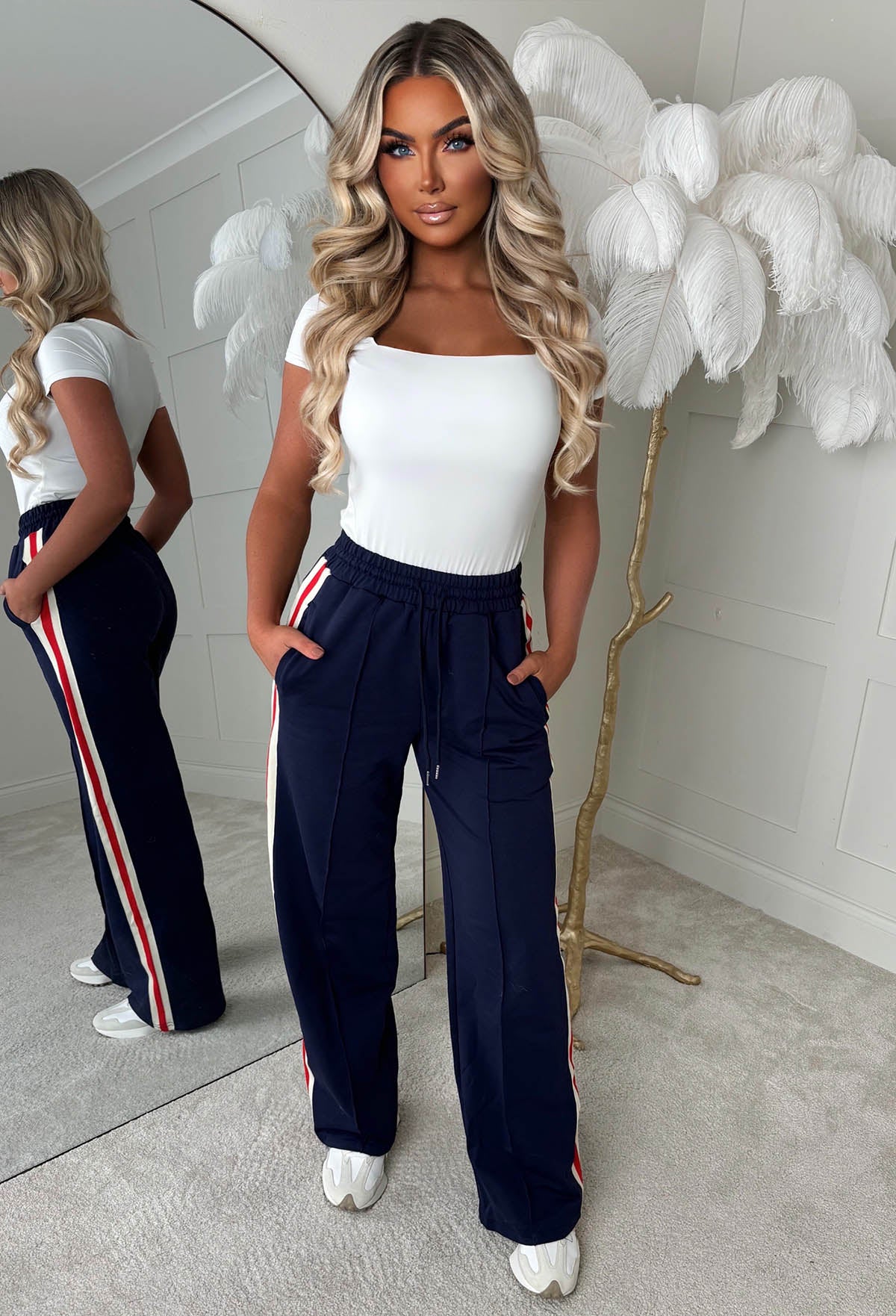Everyday Thrills Navy Side Stripe Trousers - Image 4
