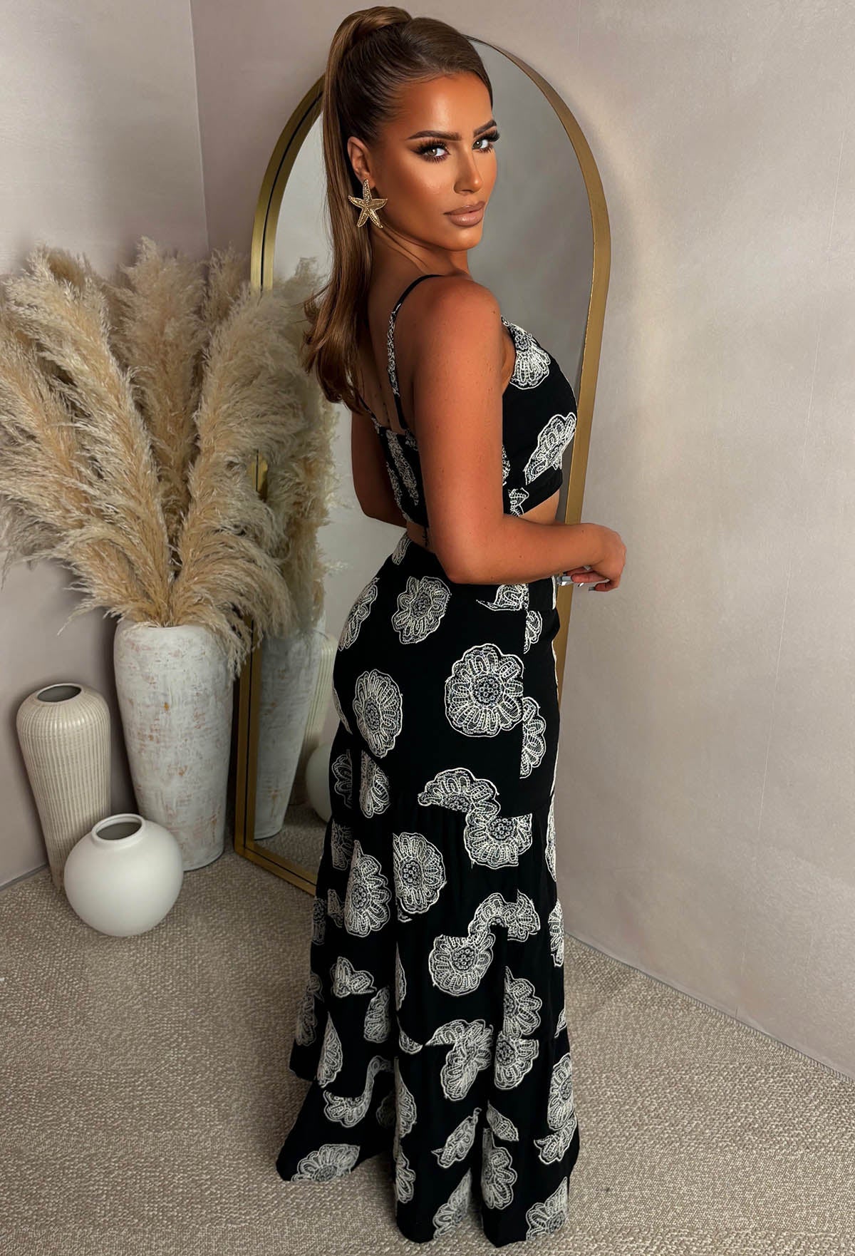 Exotic Evenings Black Embroidery Anglaise Maxi Skirt And Crop Top Co-Ord - Image 2