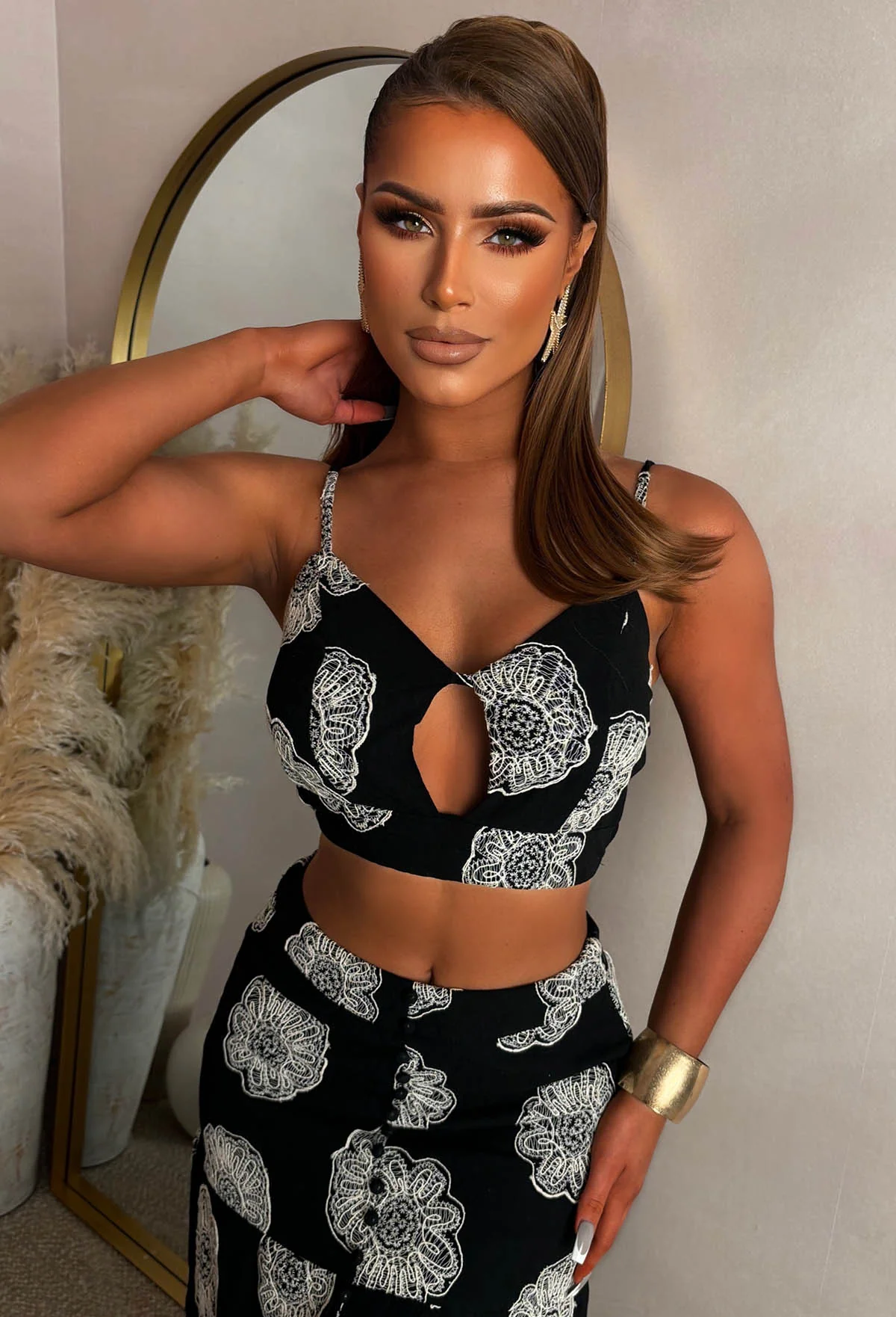 Exotic Evenings Black Embroidery Anglaise Maxi Skirt And Crop Top Co-Ord - Image 4
