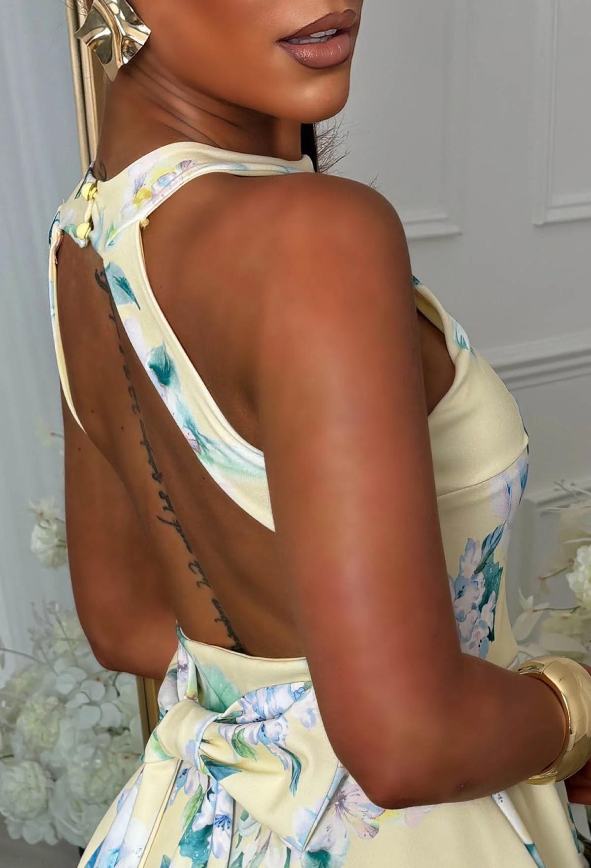 Fancy & Fun Yellow Bow Back Halter Dress - Image 3