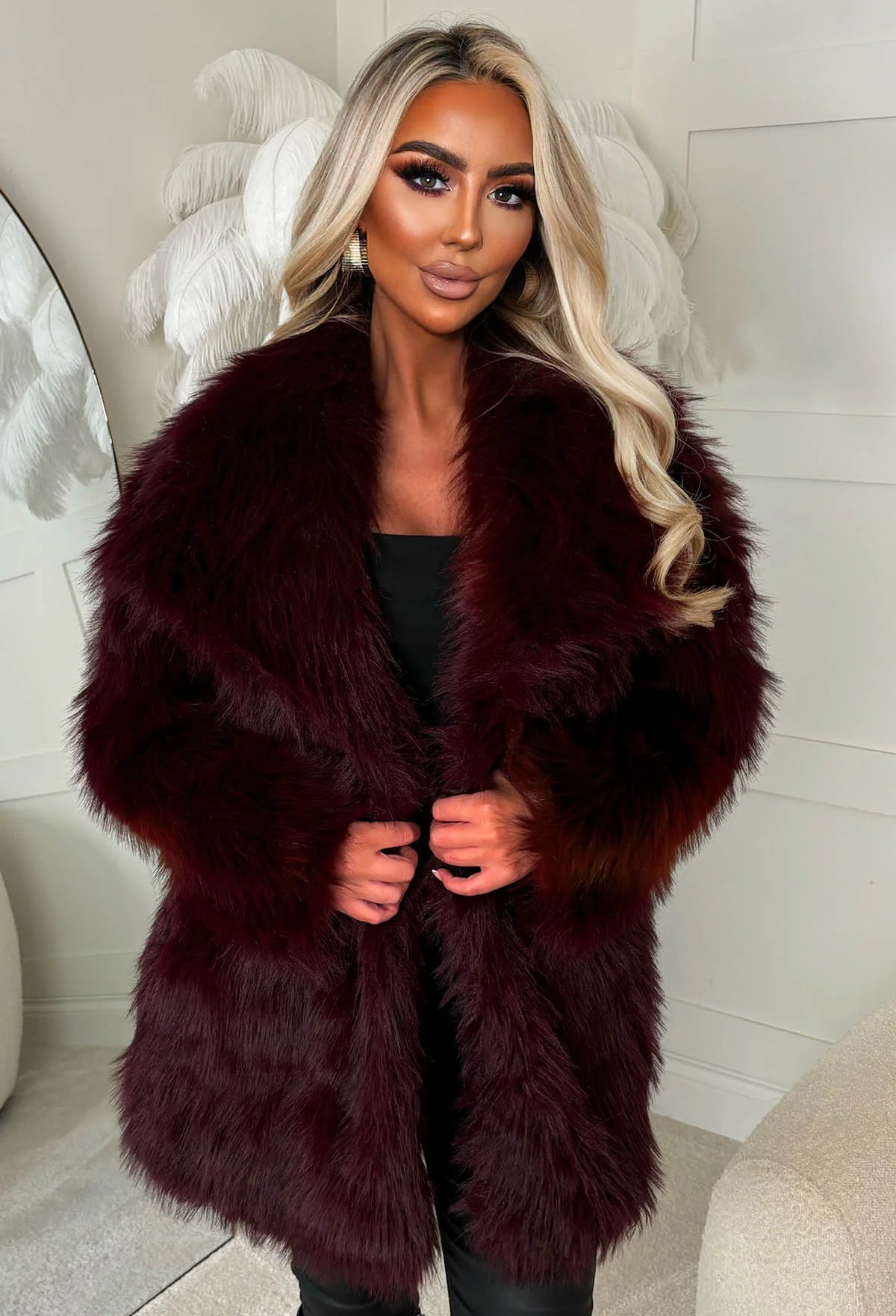 Faux Affair Burgundy Faux Fur Coat - Image 2