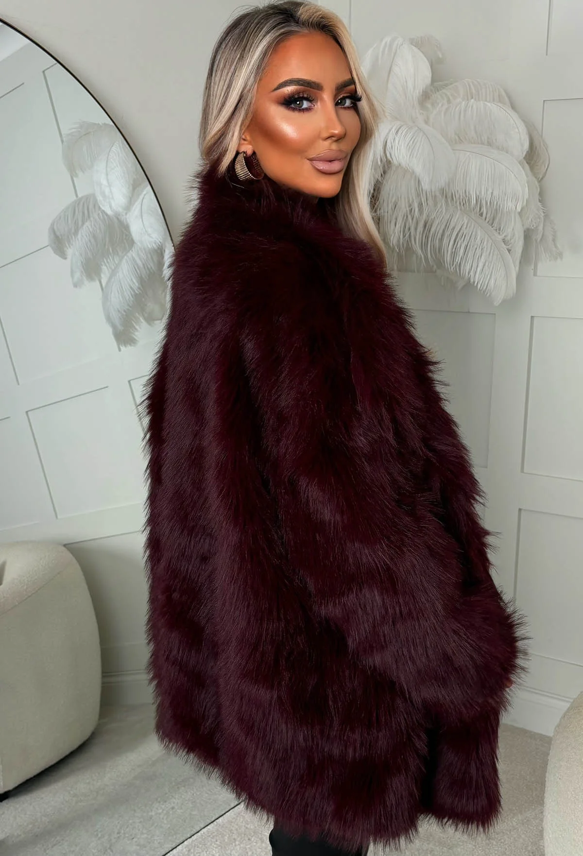 Faux Affair Burgundy Faux Fur Coat - Image 3