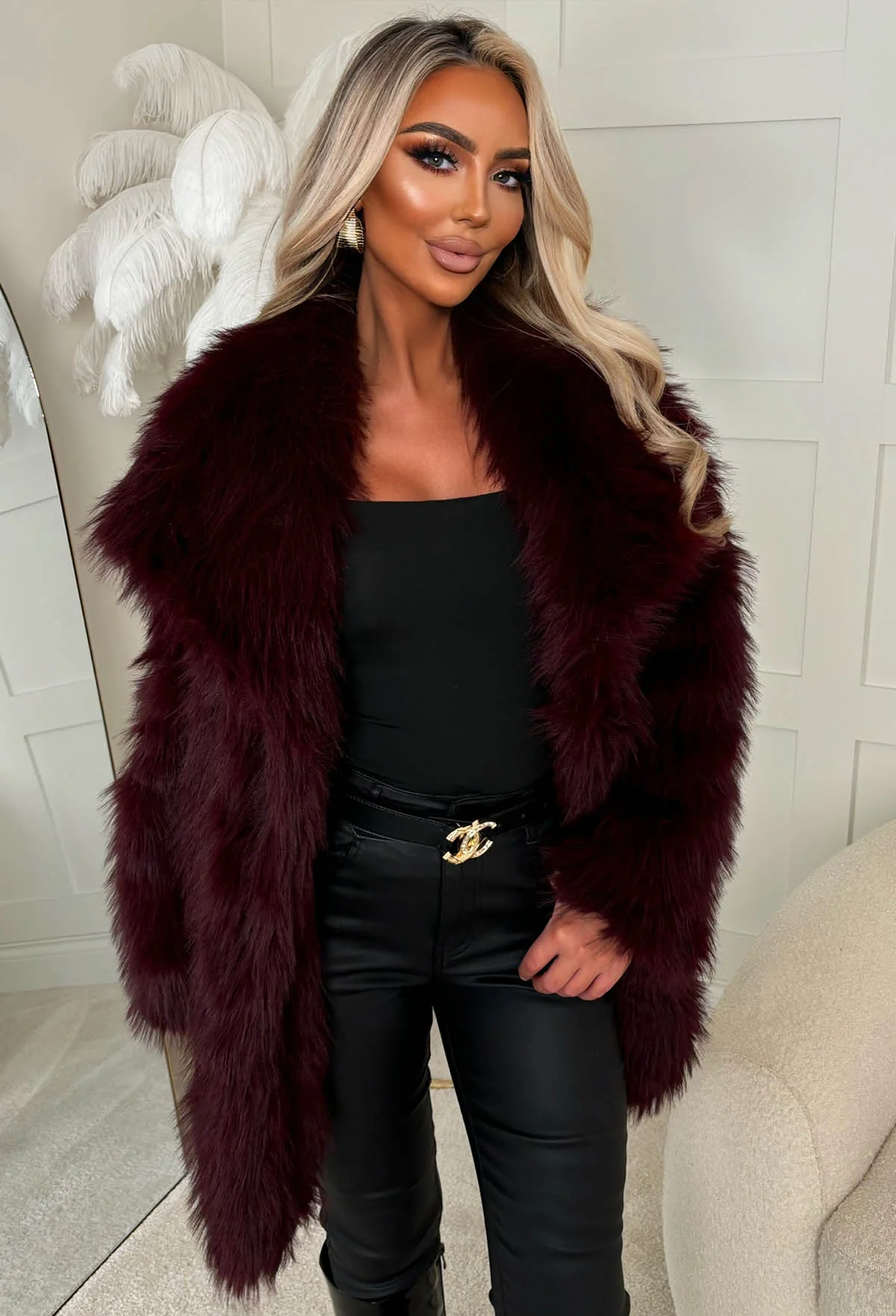 Faux Affair Burgundy Faux Fur Coat - Image 4