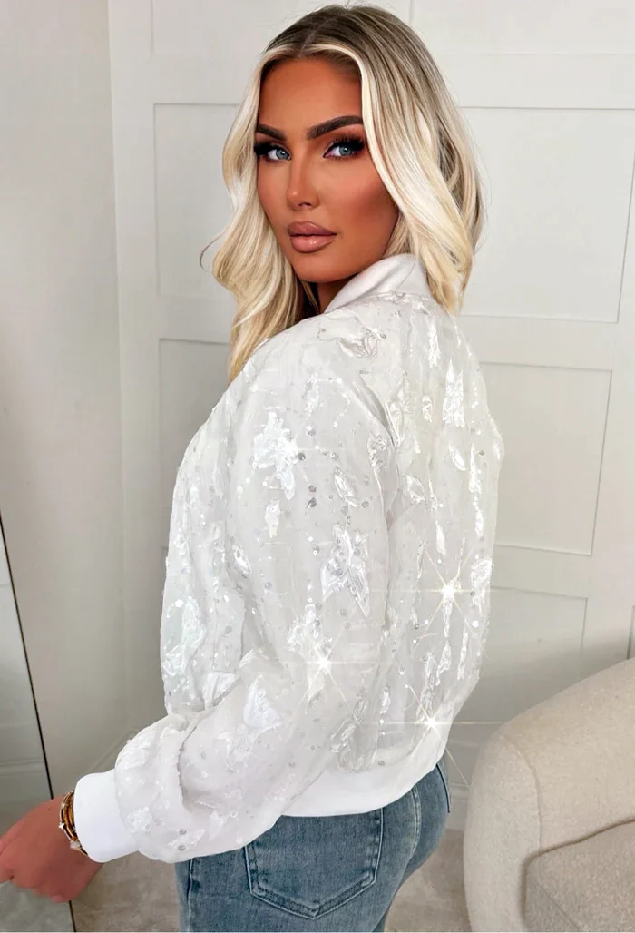 Feeling Lacey White Lace Sequin Bomber Jacket - Image 2