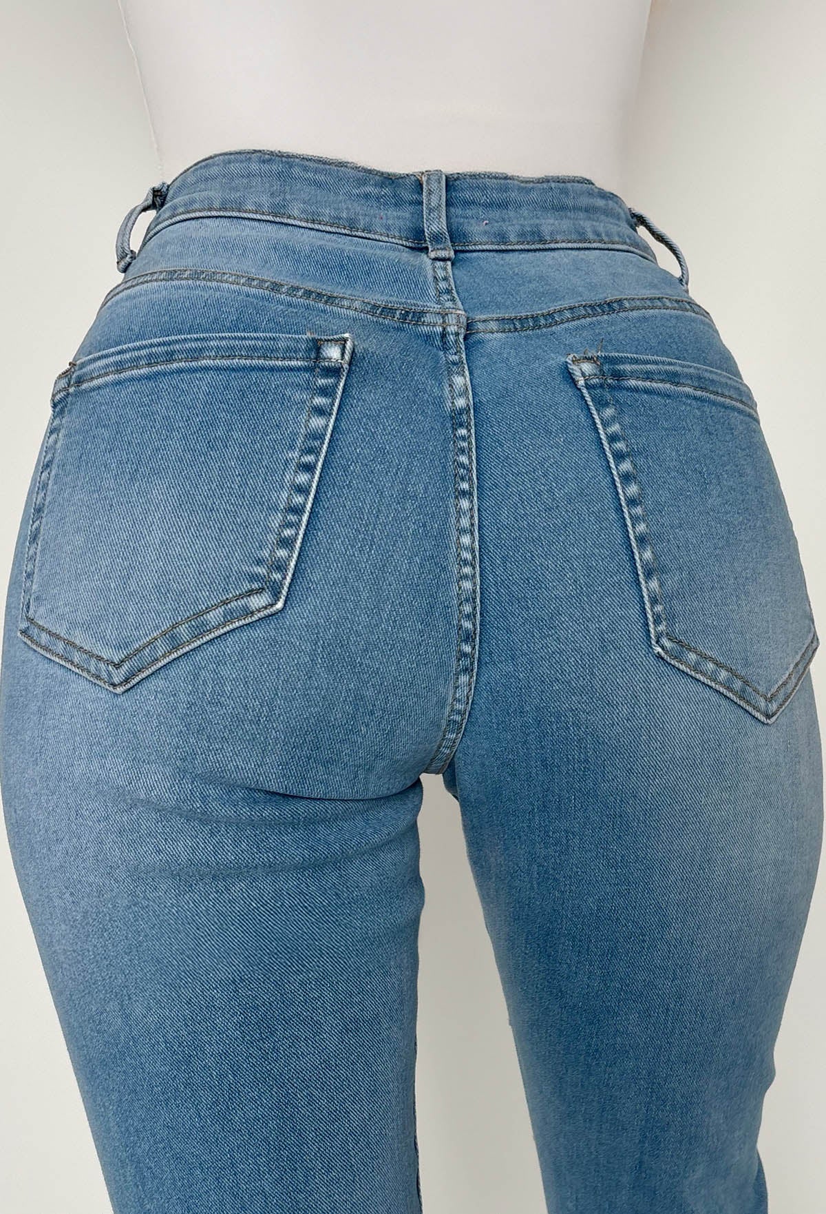 Fierce Forever Mid Blue Stretch Distressed Turn Up Mom Jeans - Image 5