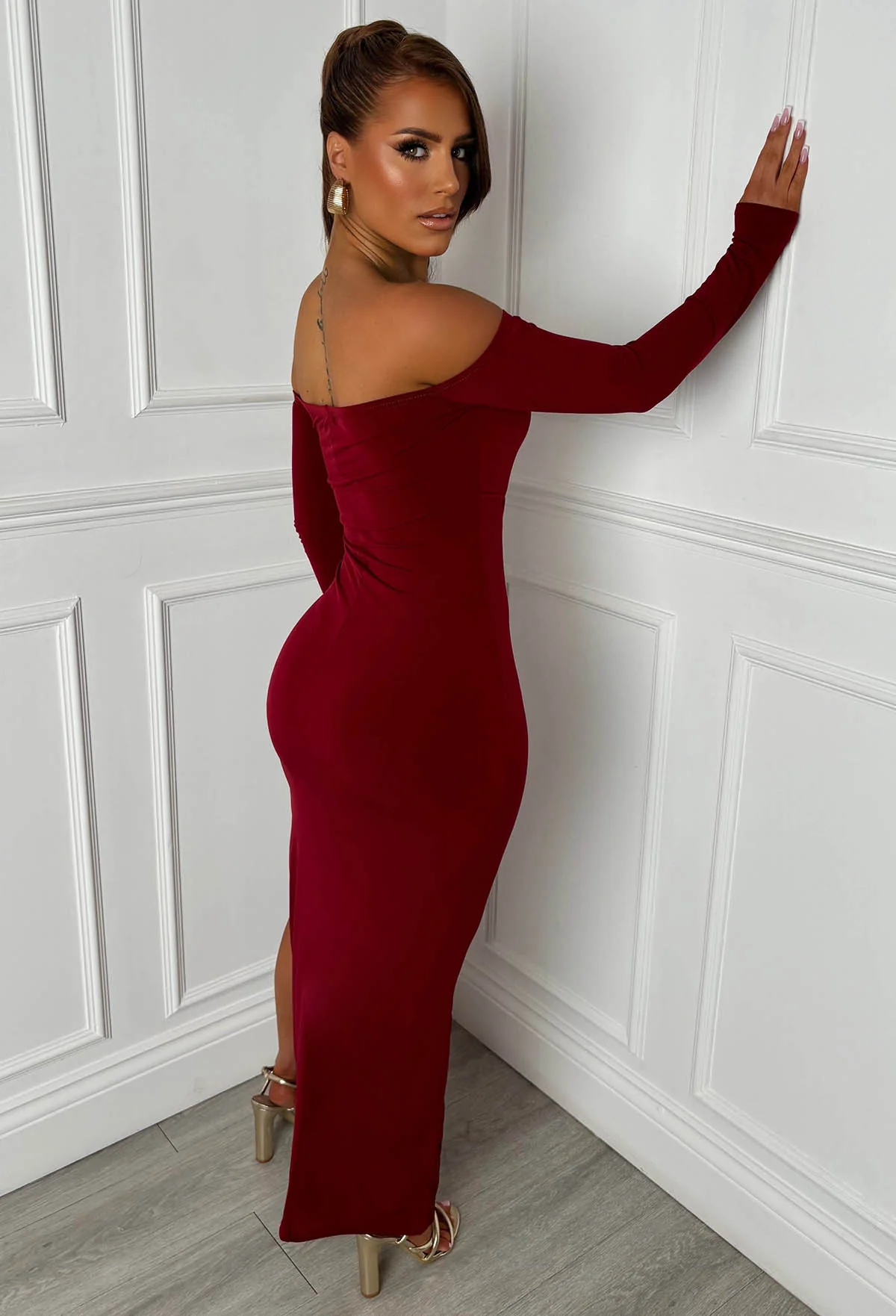 Finlay Burgundy Cut Out Maxi Dress - Image 3