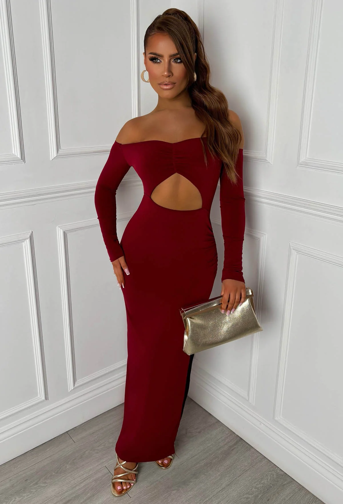 Finlay Burgundy Cut Out Maxi Dress - Image 4