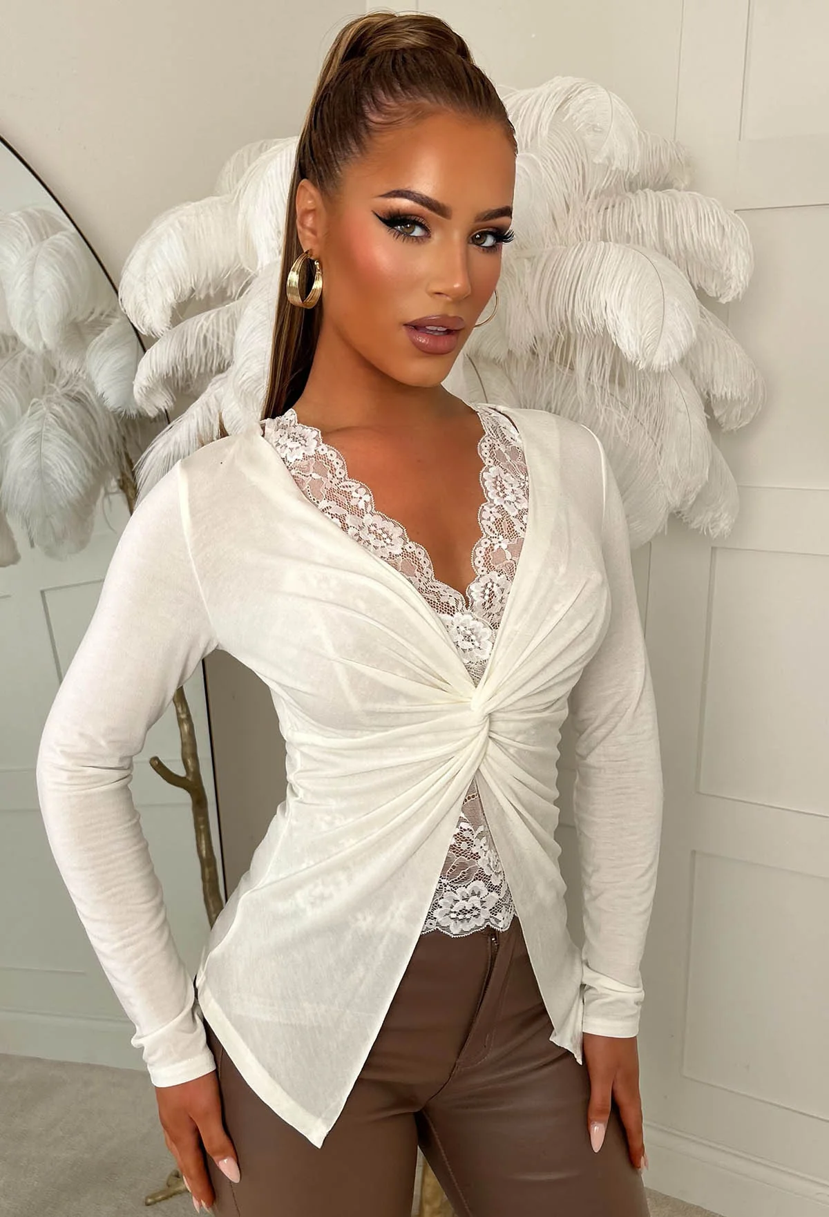 Flirty Fawn White Jersey Lace Knot Top - Image 3