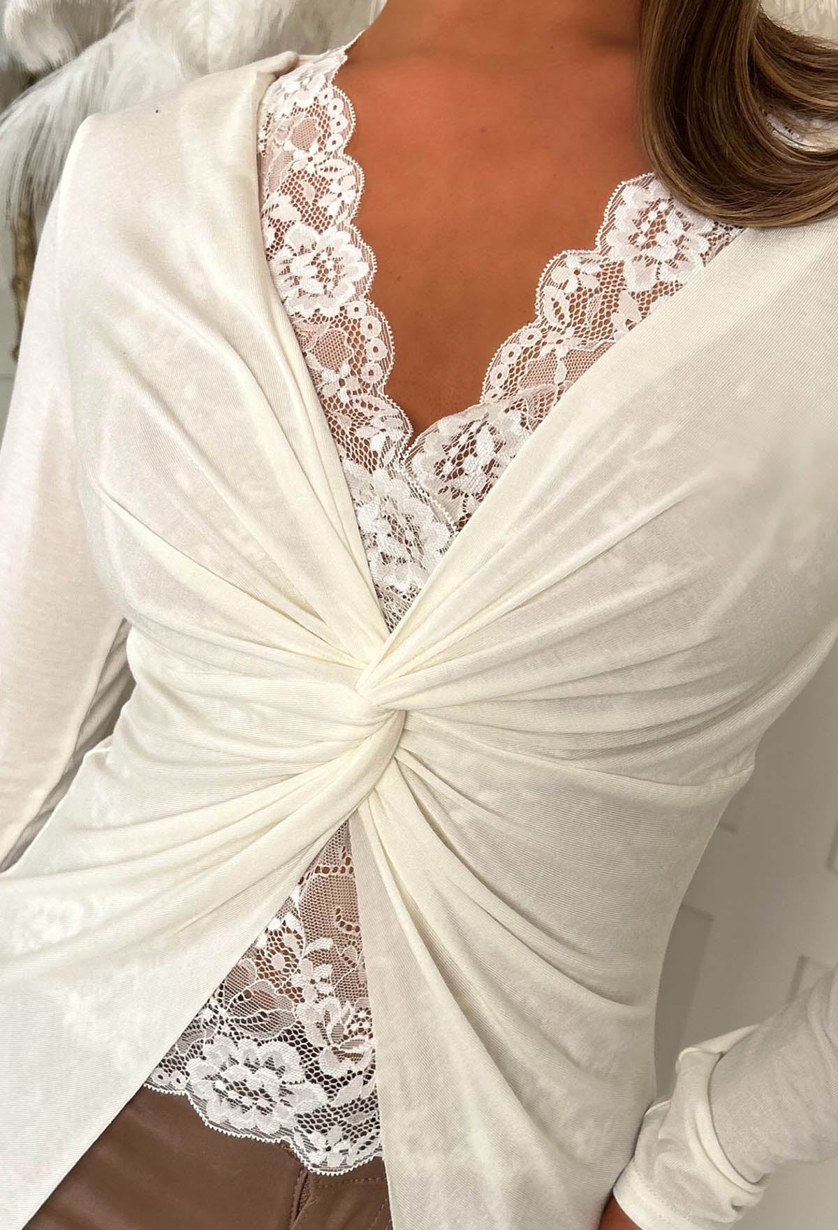Flirty Fawn White Jersey Lace Knot Top - Image 4
