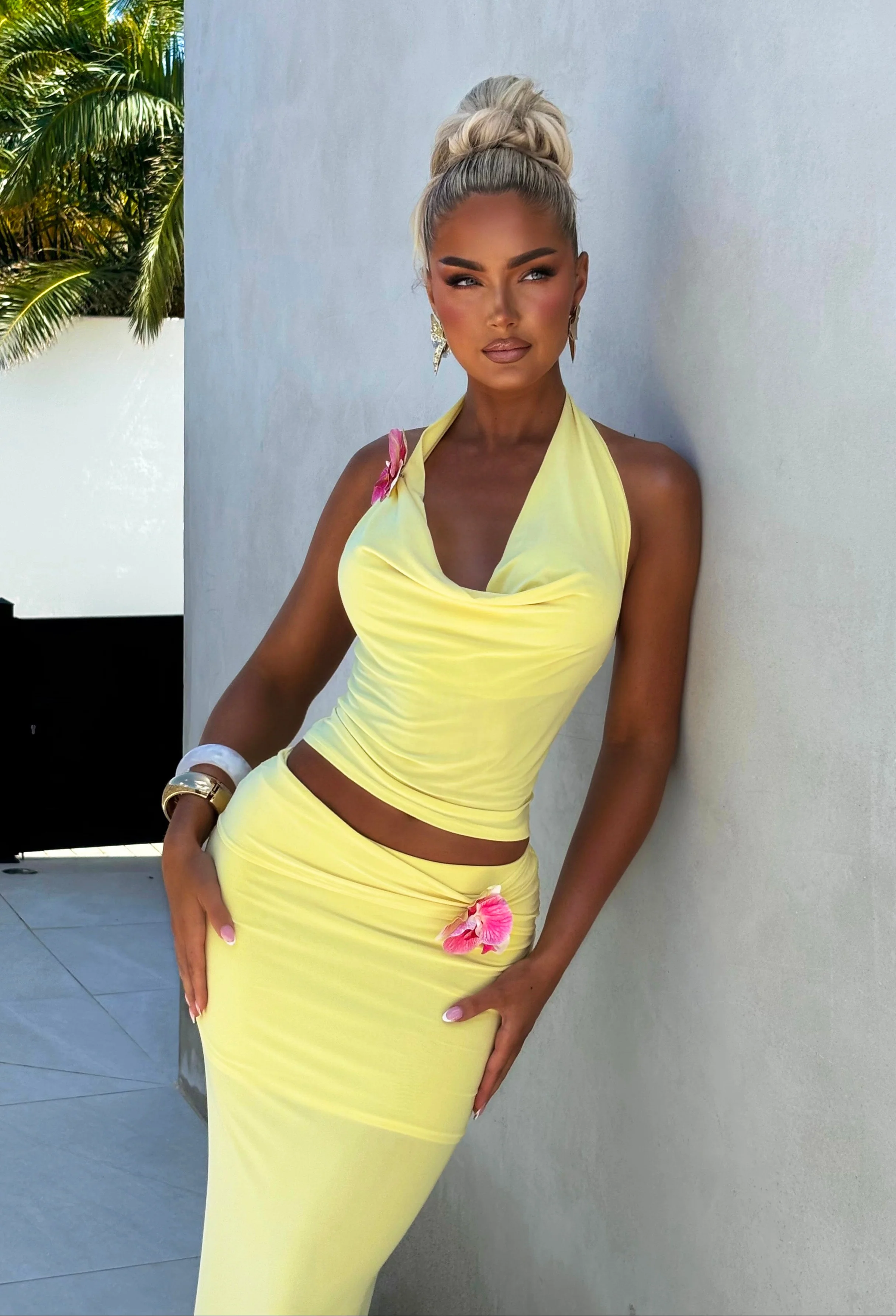 Floral Fantasies Lemon Flower Embellished Top & Maxi Skirt Co-ord Set - Image 2
