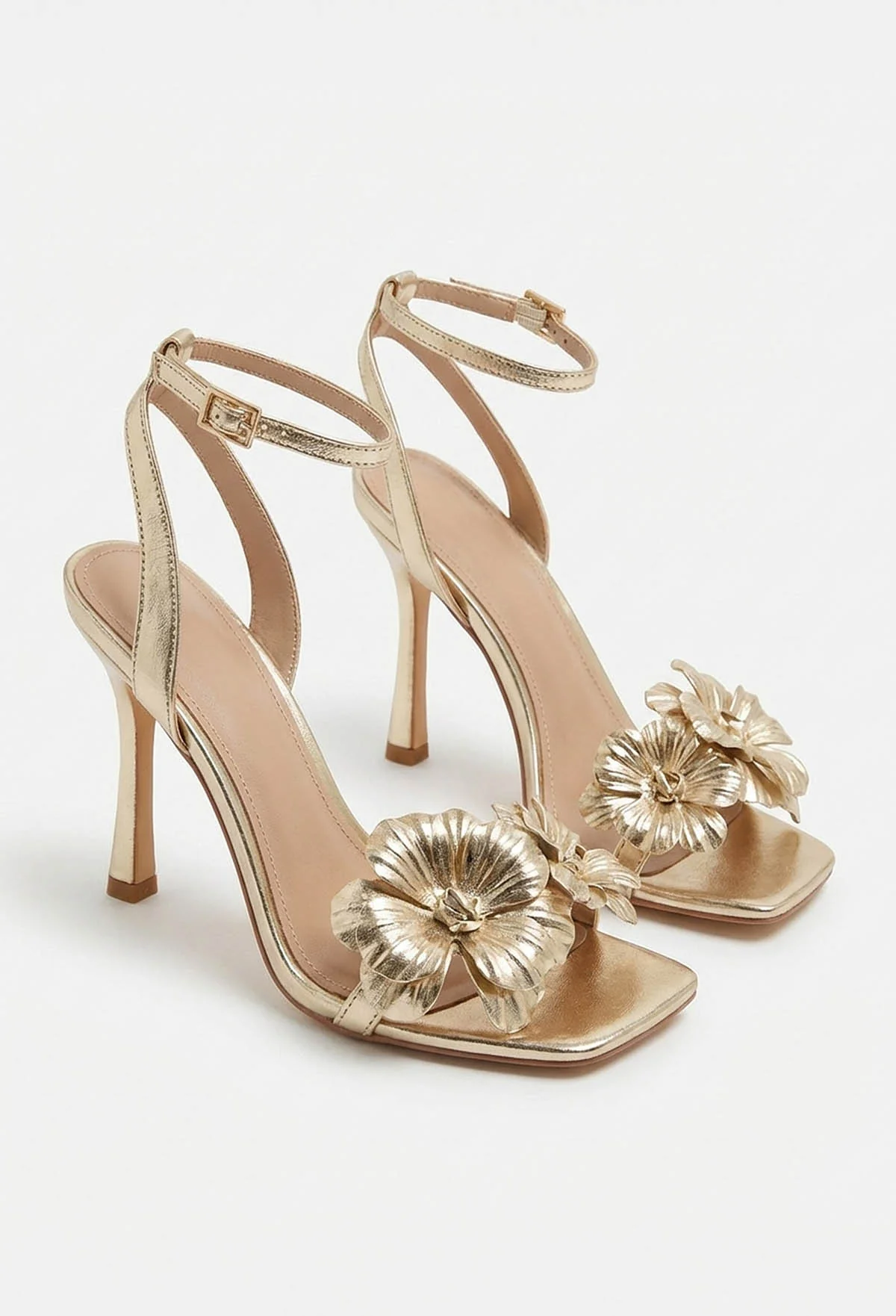 Floral Paradise Gold Flower Stiletto Heel Sandals - Image 3