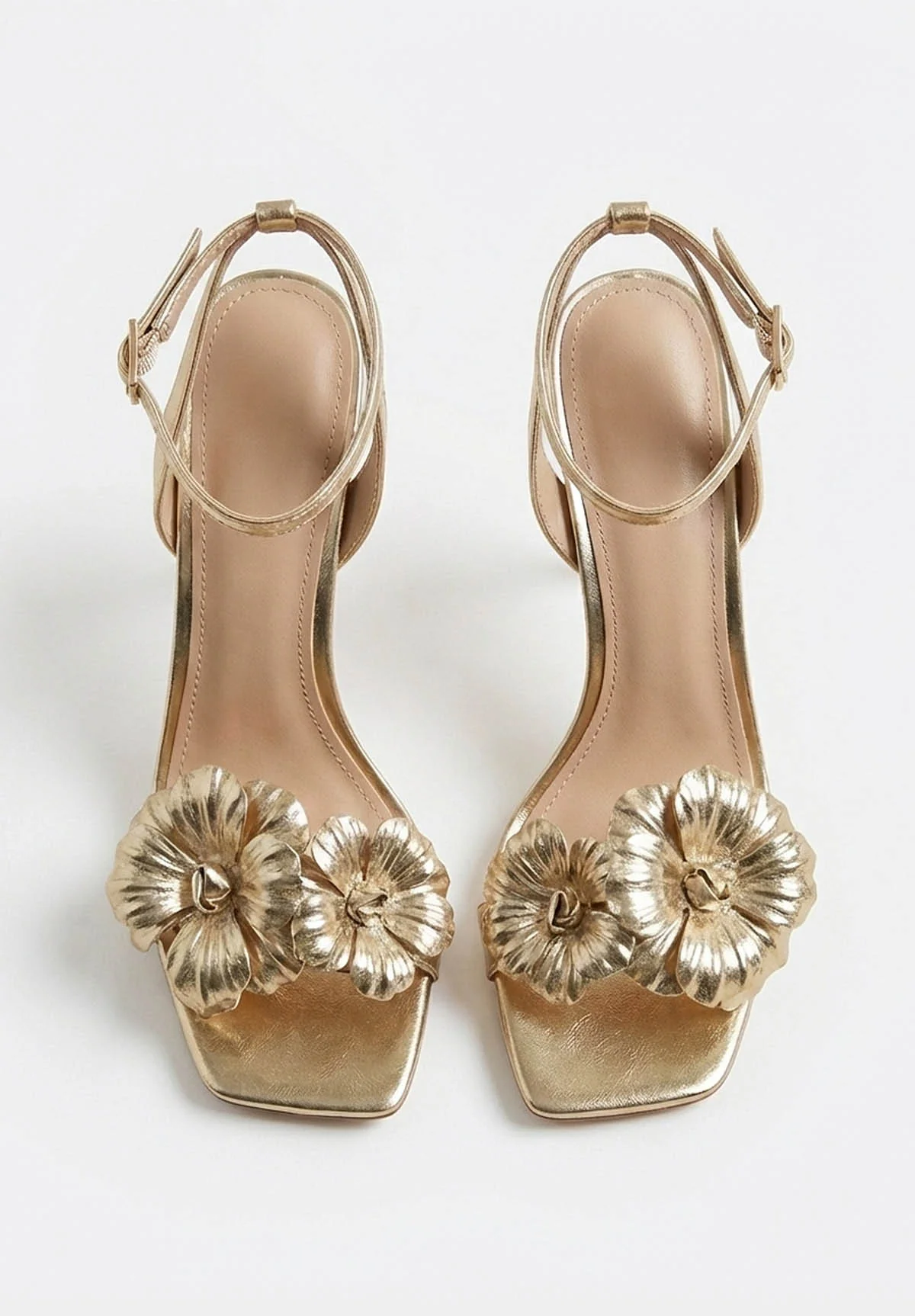 Floral Paradise Gold Flower Stiletto Heel Sandals - Image 4