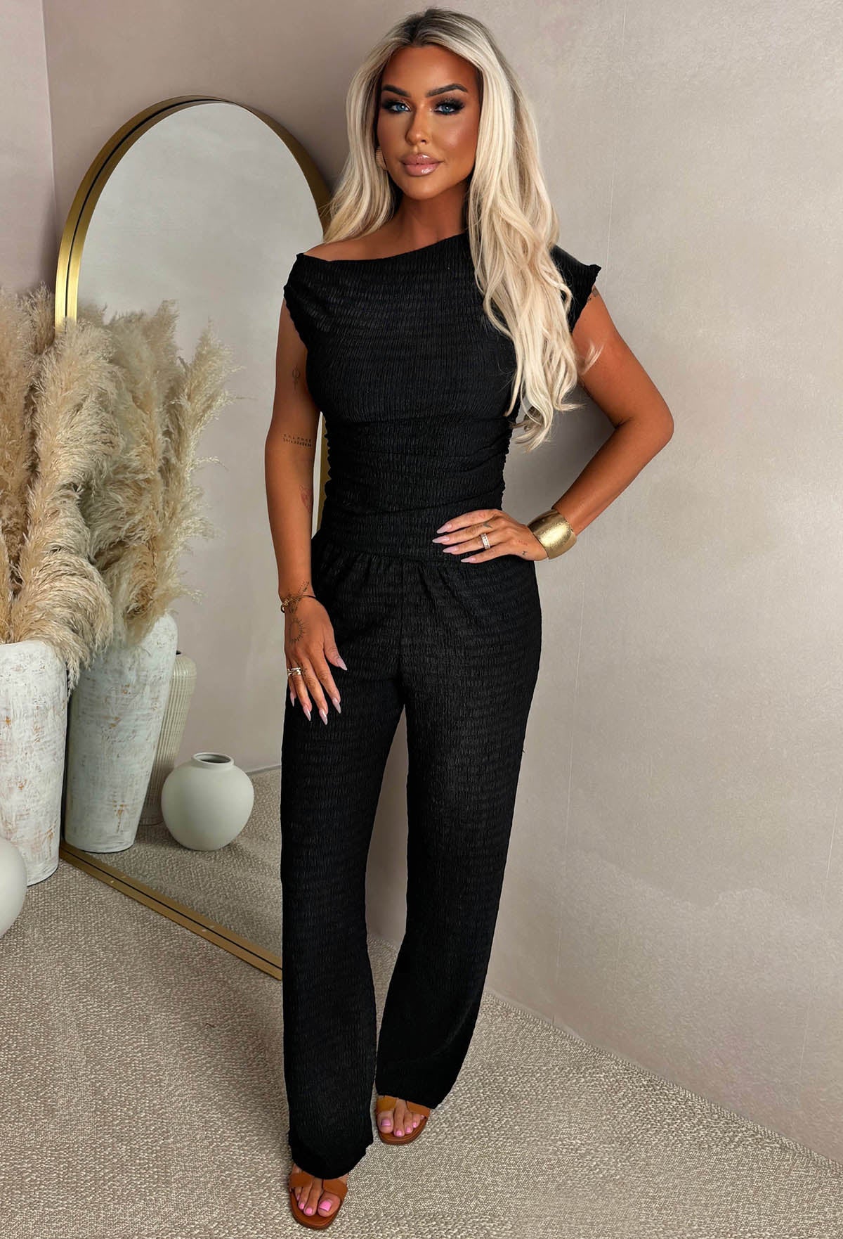 Forbidden Flame Black Ruched Shoulder Top - Image 3