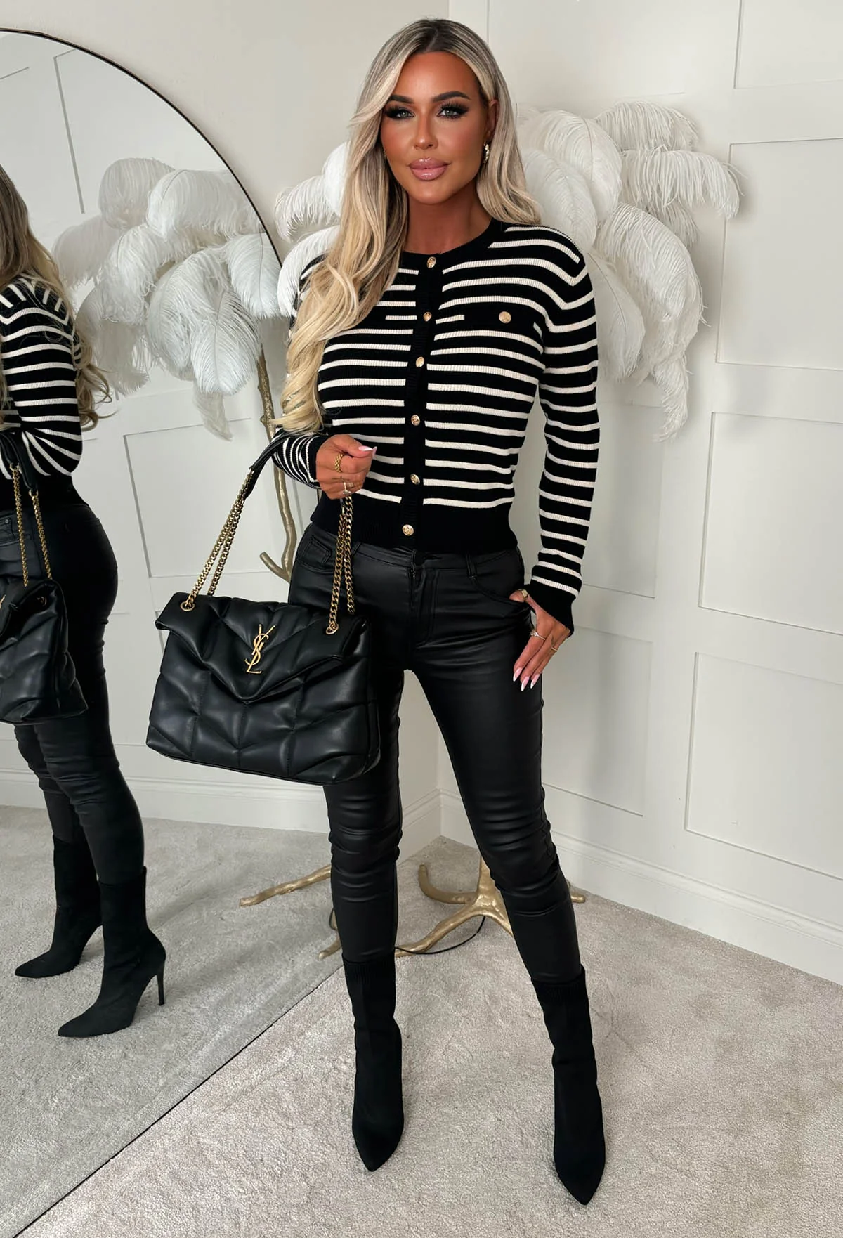 Forever Mine Black Stripe Gold Button Cardigan - Image 2