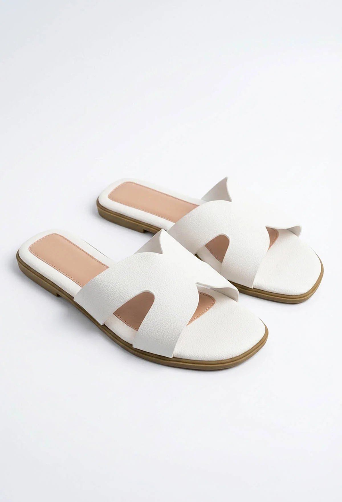 Forever You White Faux Leather Sliders - Image 3
