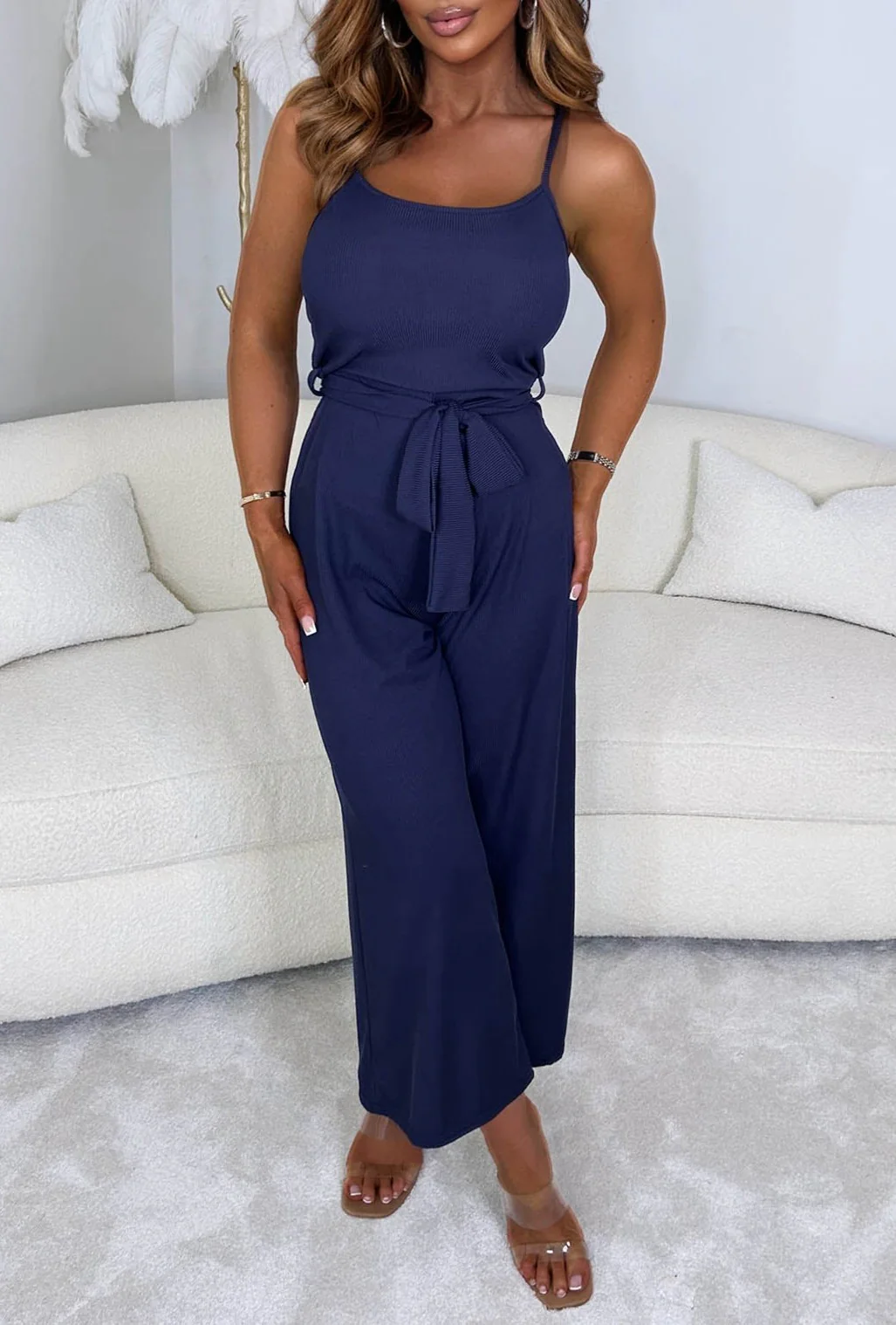 French Kiss Navy Ribbed Jumpsuit - Image 2
