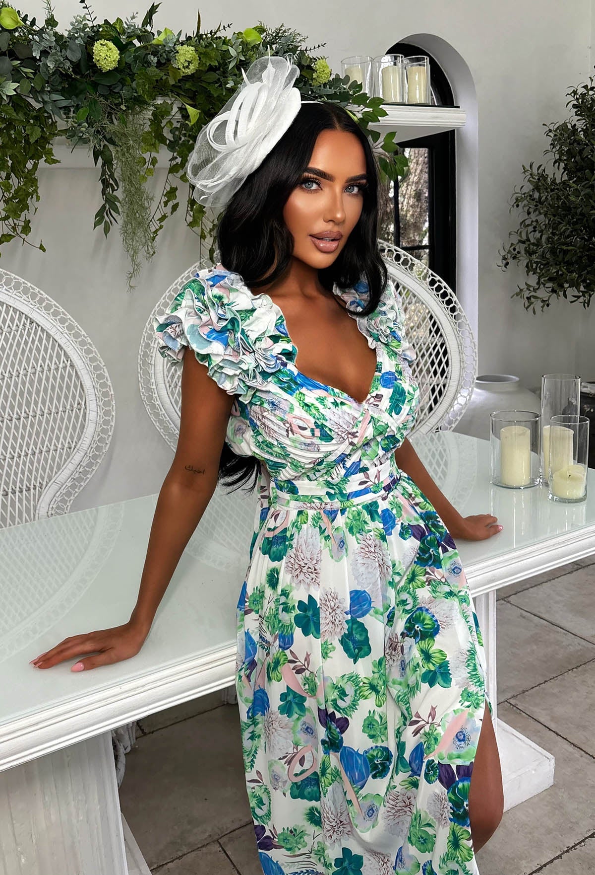 Frill Fantasy Blue Frill Shoulder Floral Maxi Dress - Image 3