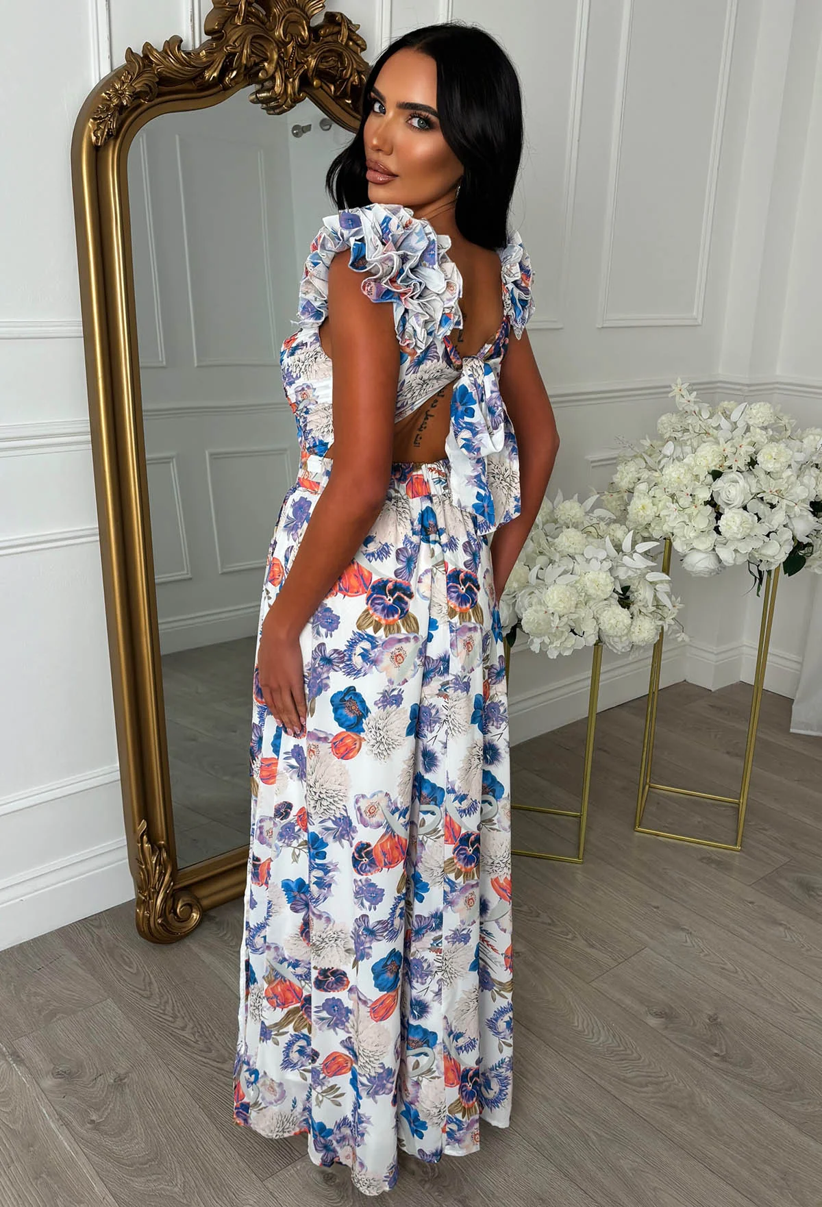 Frill Fantasy Lilac Frill Shoulder Floral Maxi Dress - Image 3