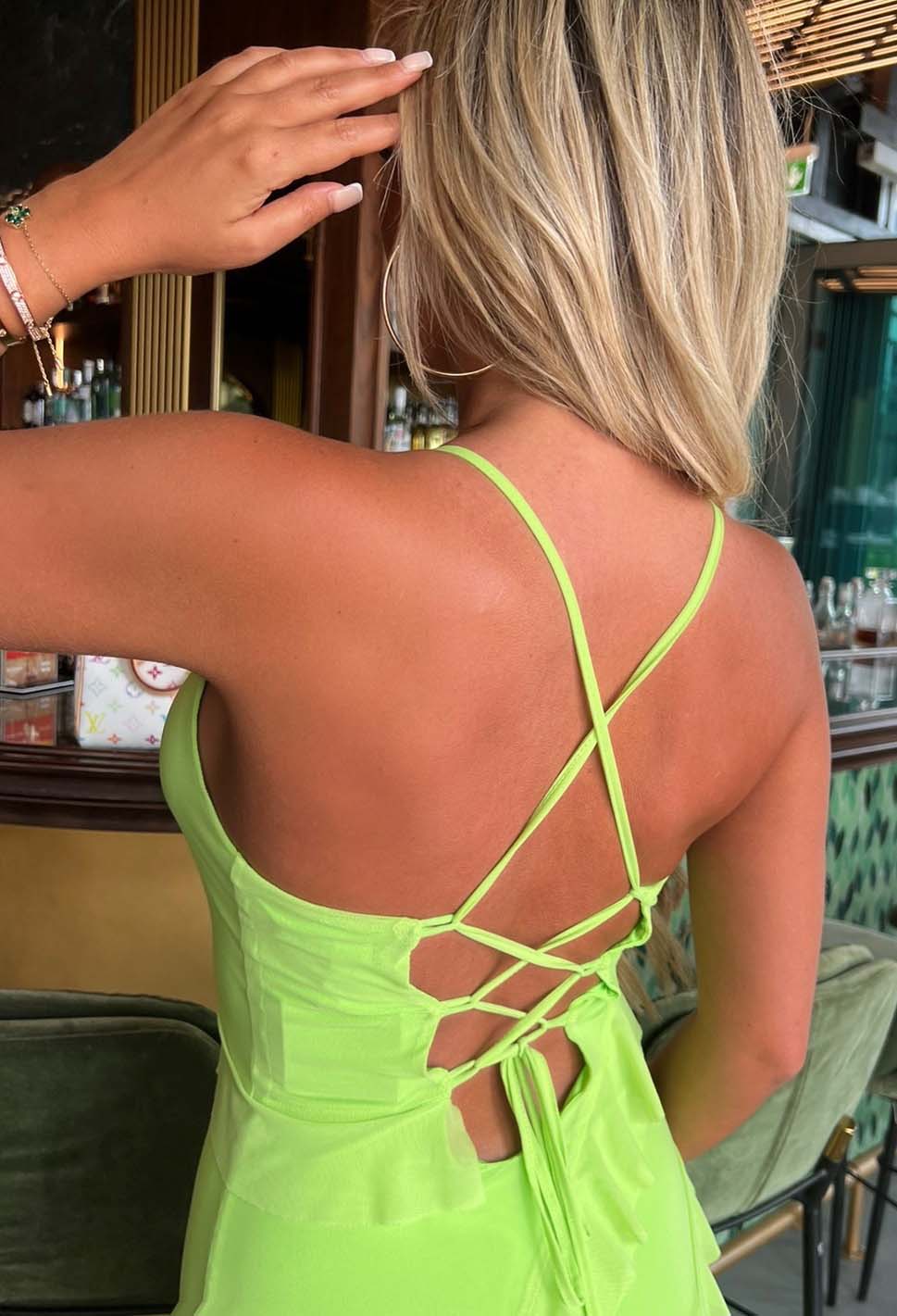 Frilling Temptation Green Frilled Lace Up Back Cami Maxi Dress - Image 3