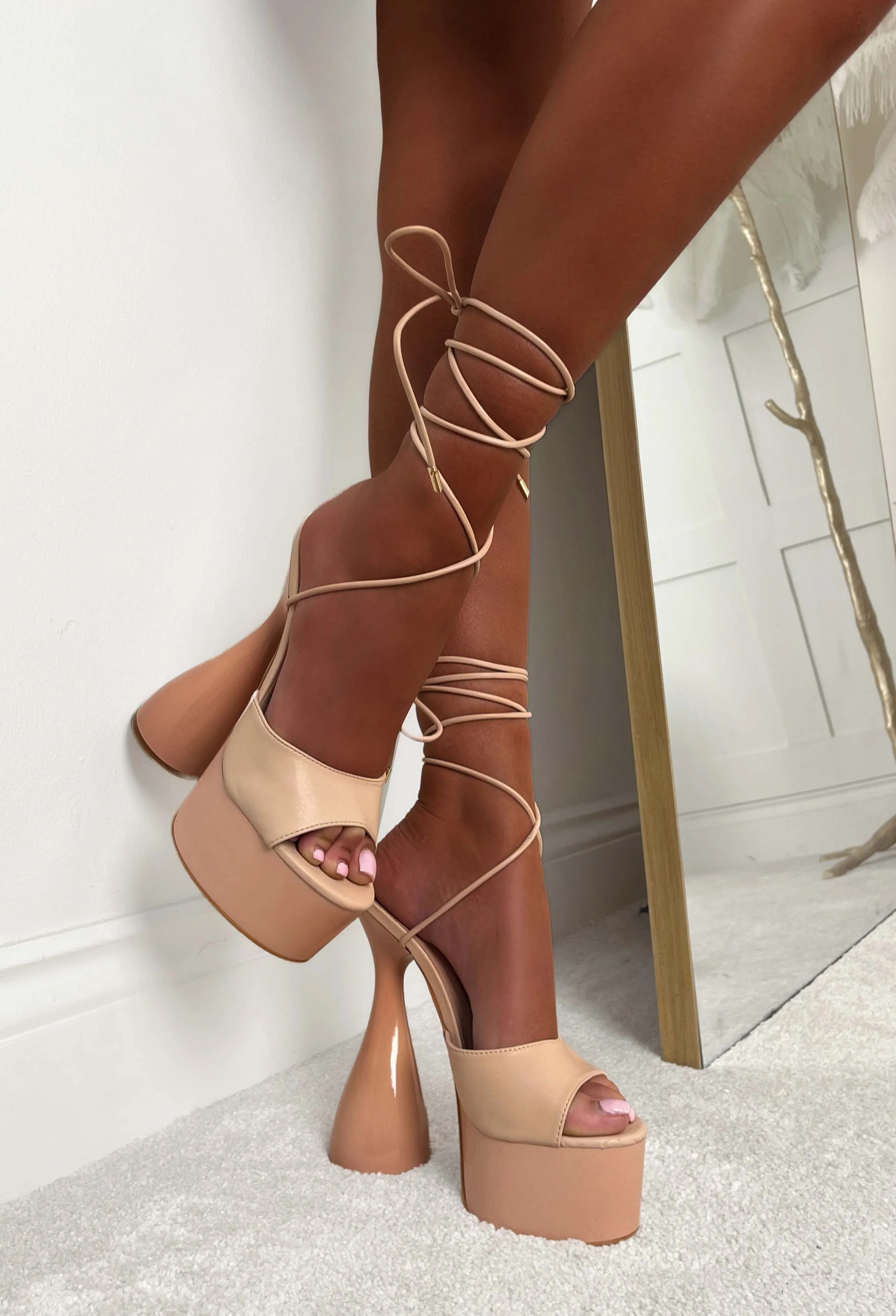 Fully Dressed Nude Lace Up Platform Shaped Heel - Image 2