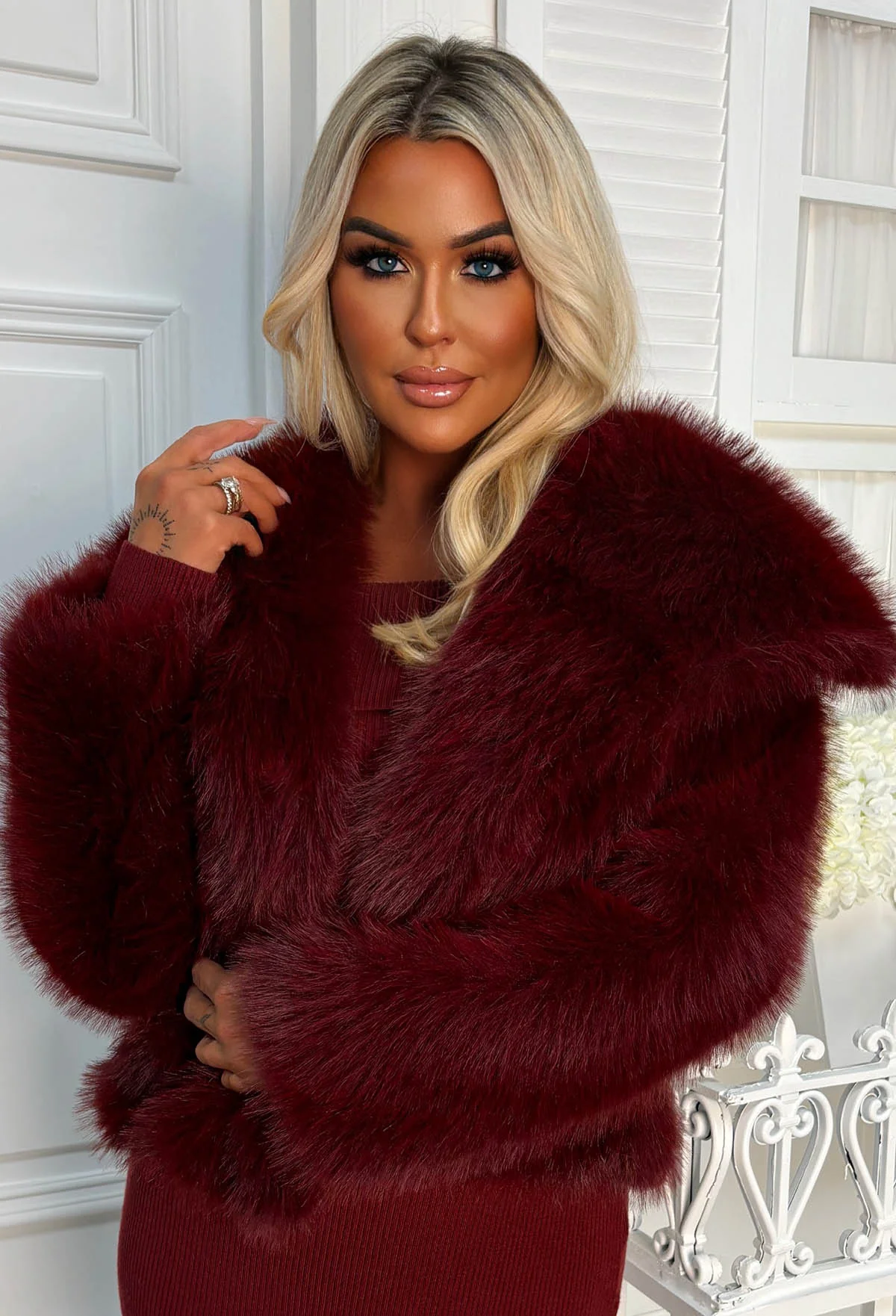 Furever Fantasy Burgundy Ultra Thick Faux Fur Jacket - Image 2