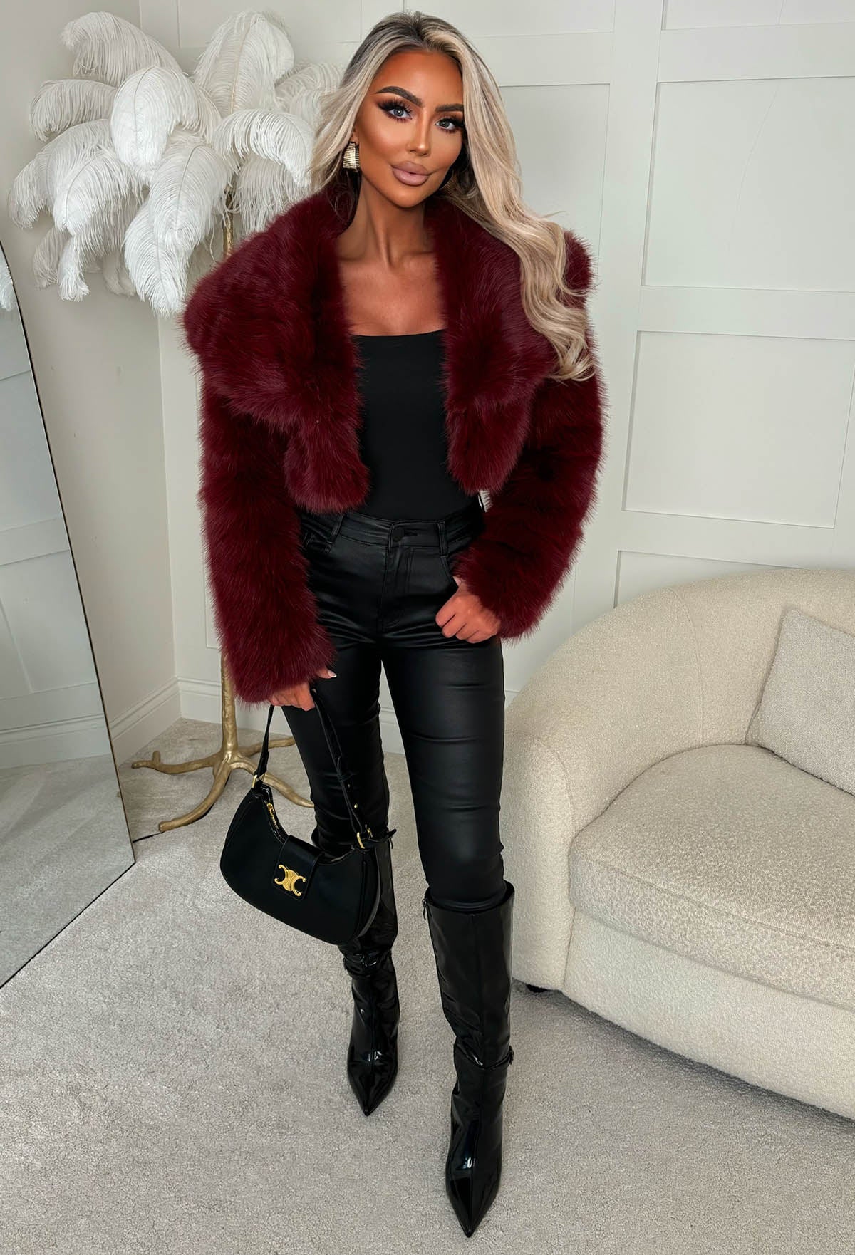 Furever Yours Burgundy Faux Fur Shawl Jacket - Image 2