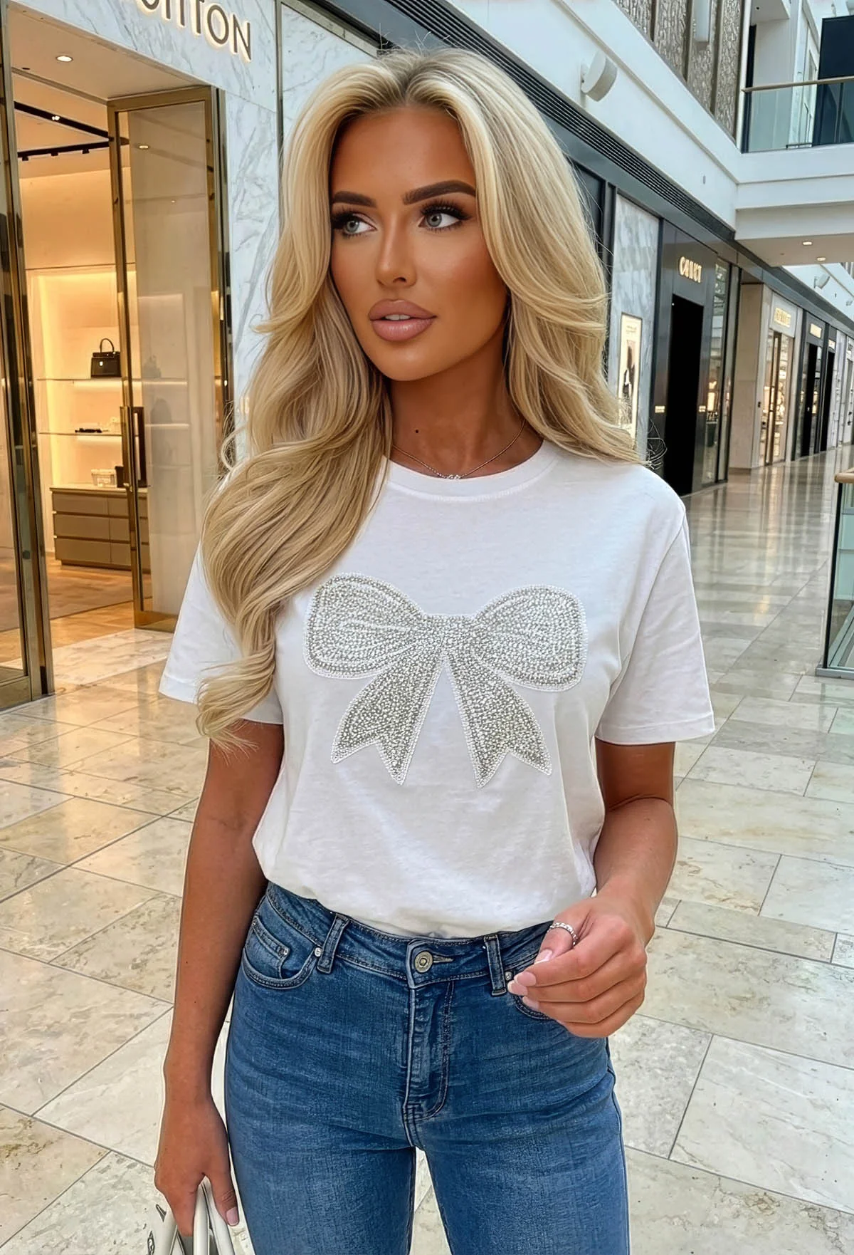 Gemini White Bow Embellished T-shirt - Image 3