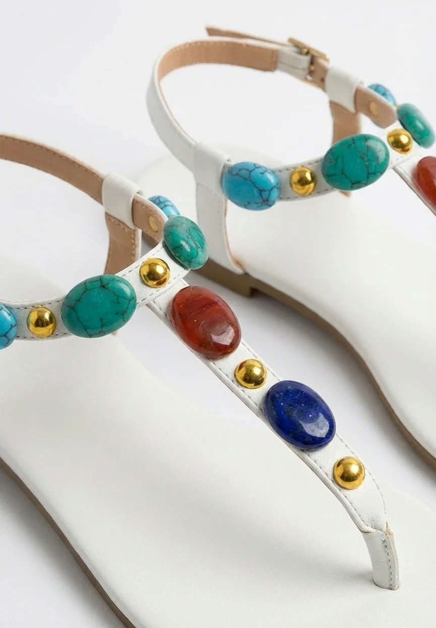 Gemstar Days White Embellished Sandals - Image 2