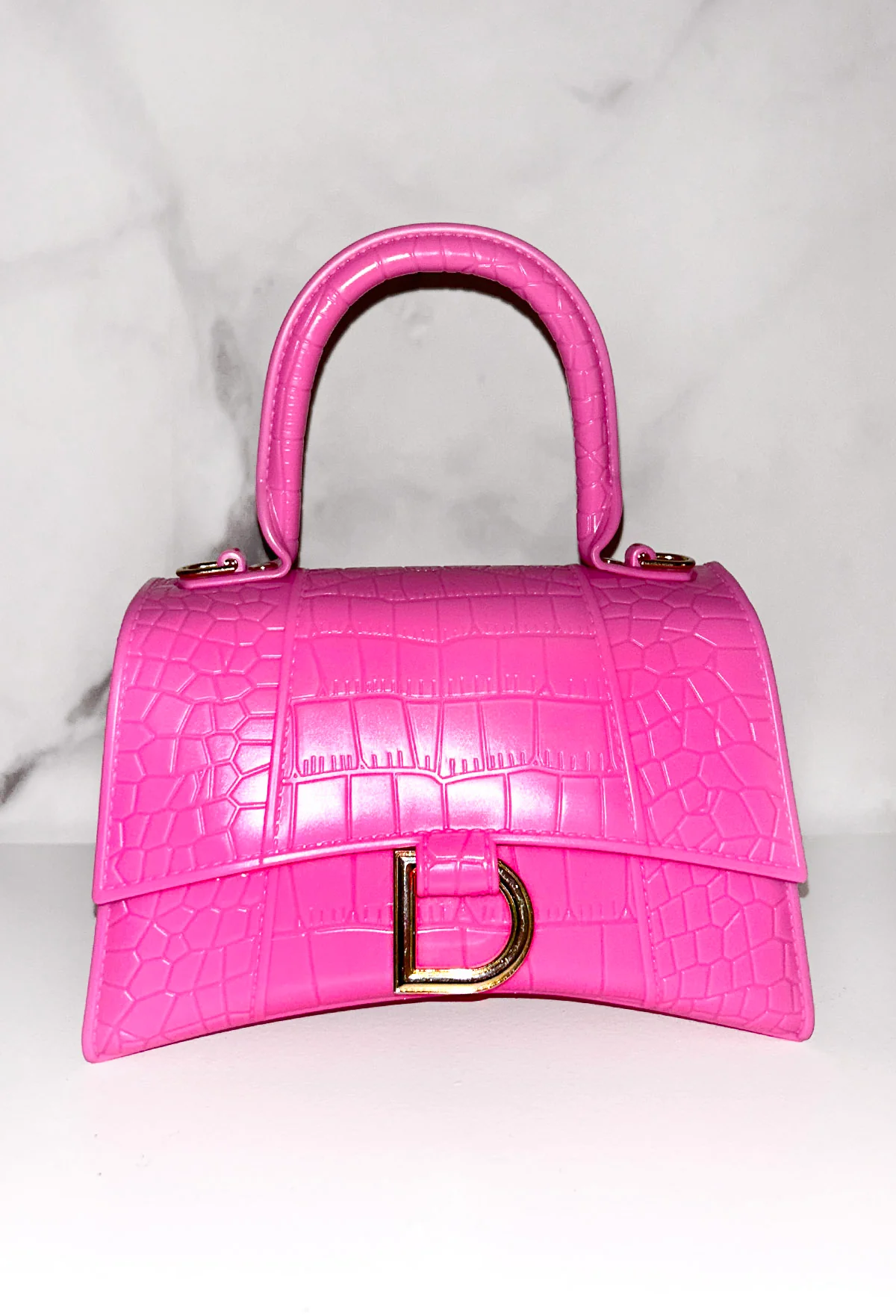 Get It Together Hot Pink Croc Gold Detail Bag - Image 2