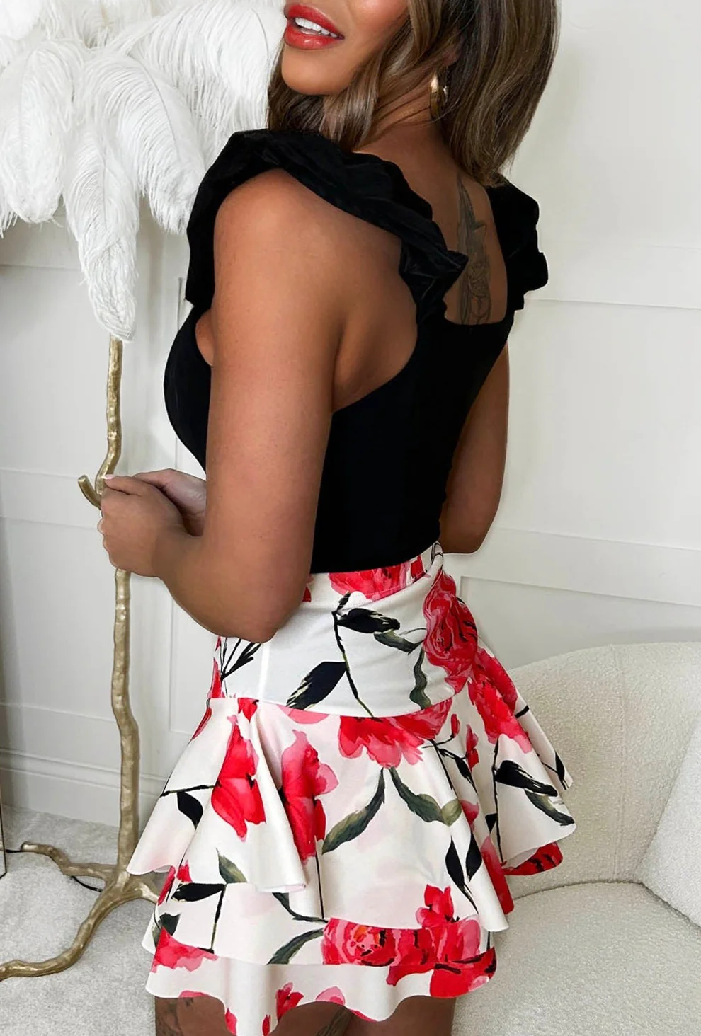 Gift Of A Rose Red Double Layer Printed Skort - Image 3