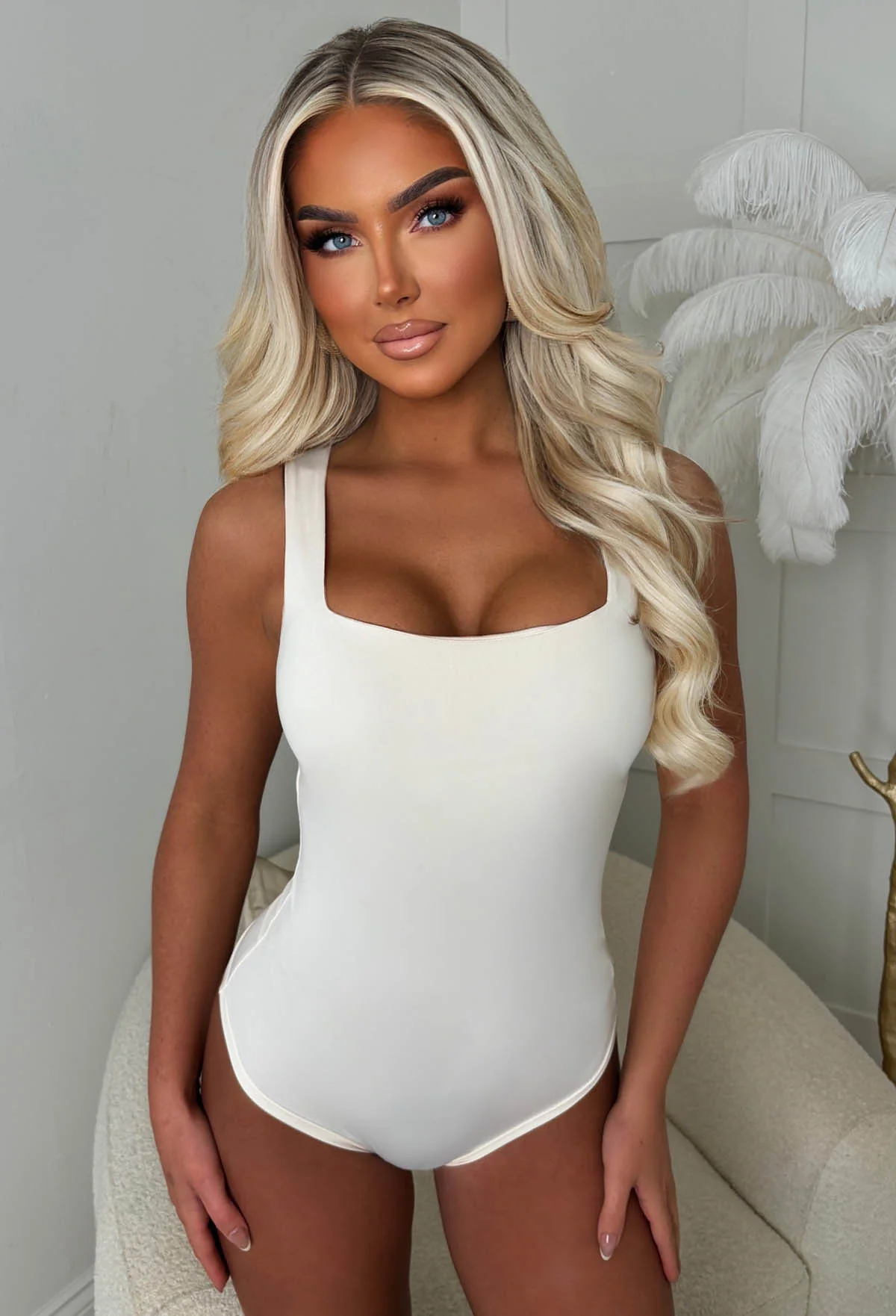 Girl Crush Cream Square Neck Sleeveless Bodysuit