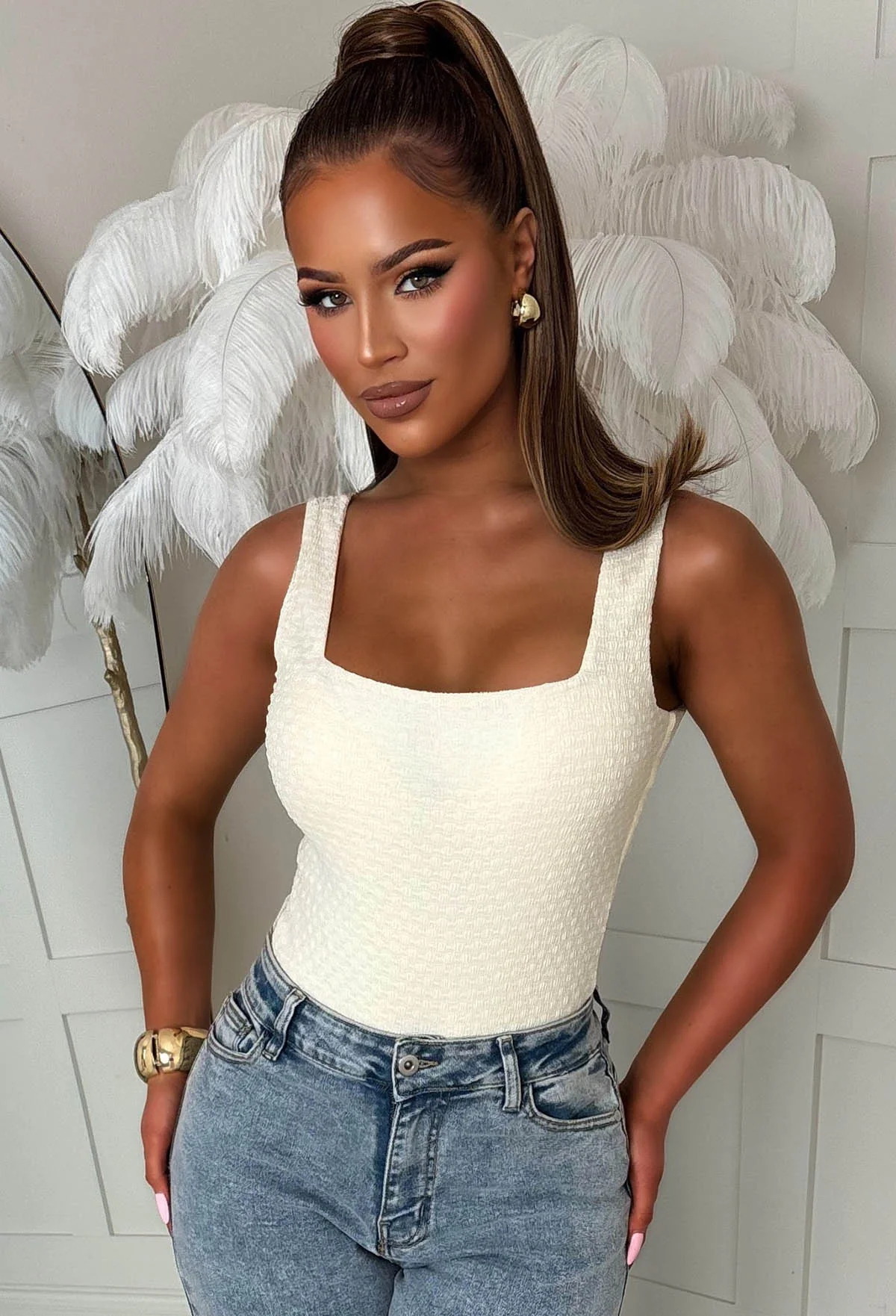 Girl Crush Cream Textured Bodysuit