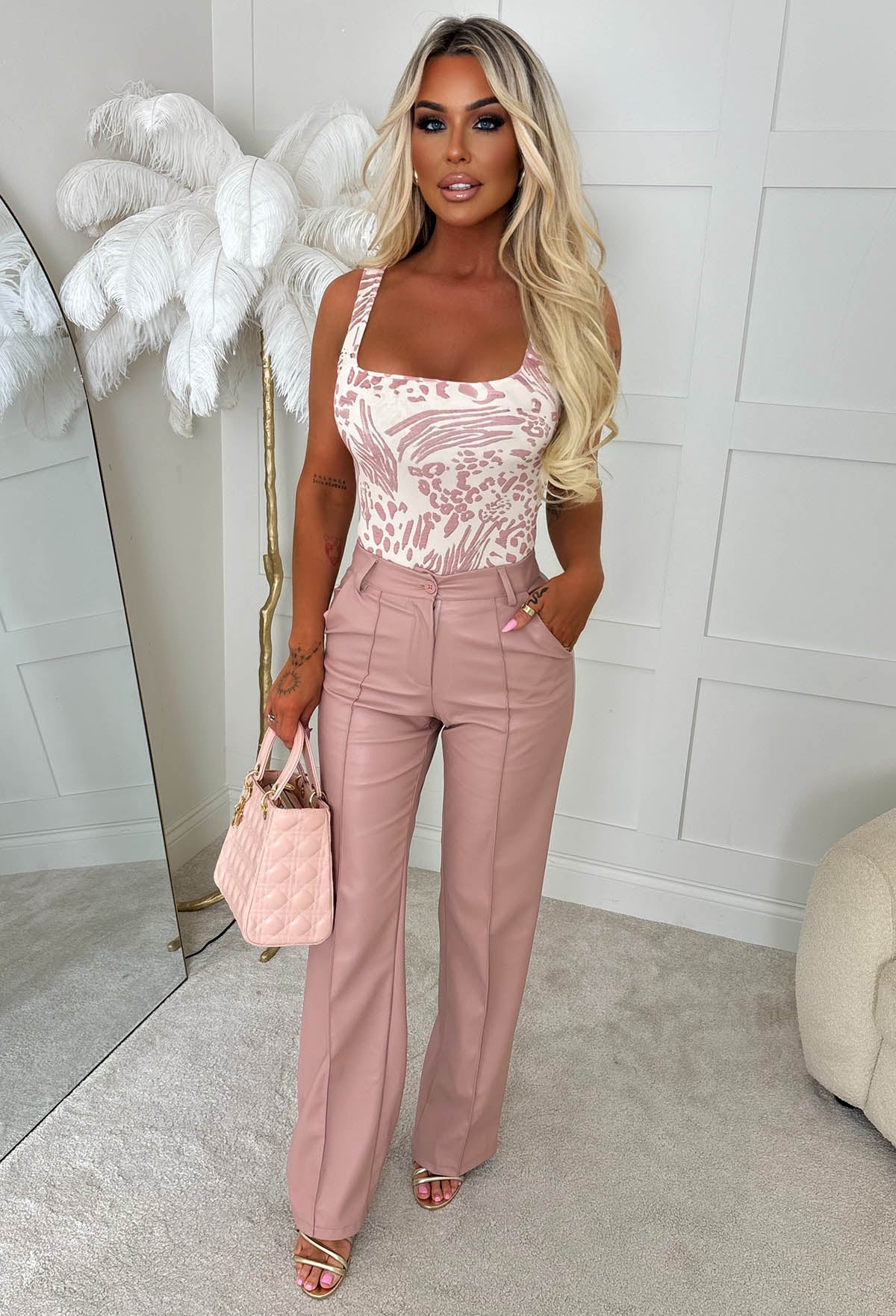 Girl Crush Light Pink Animal Print Square Neck Sleeveless Bodysuit - Image 2