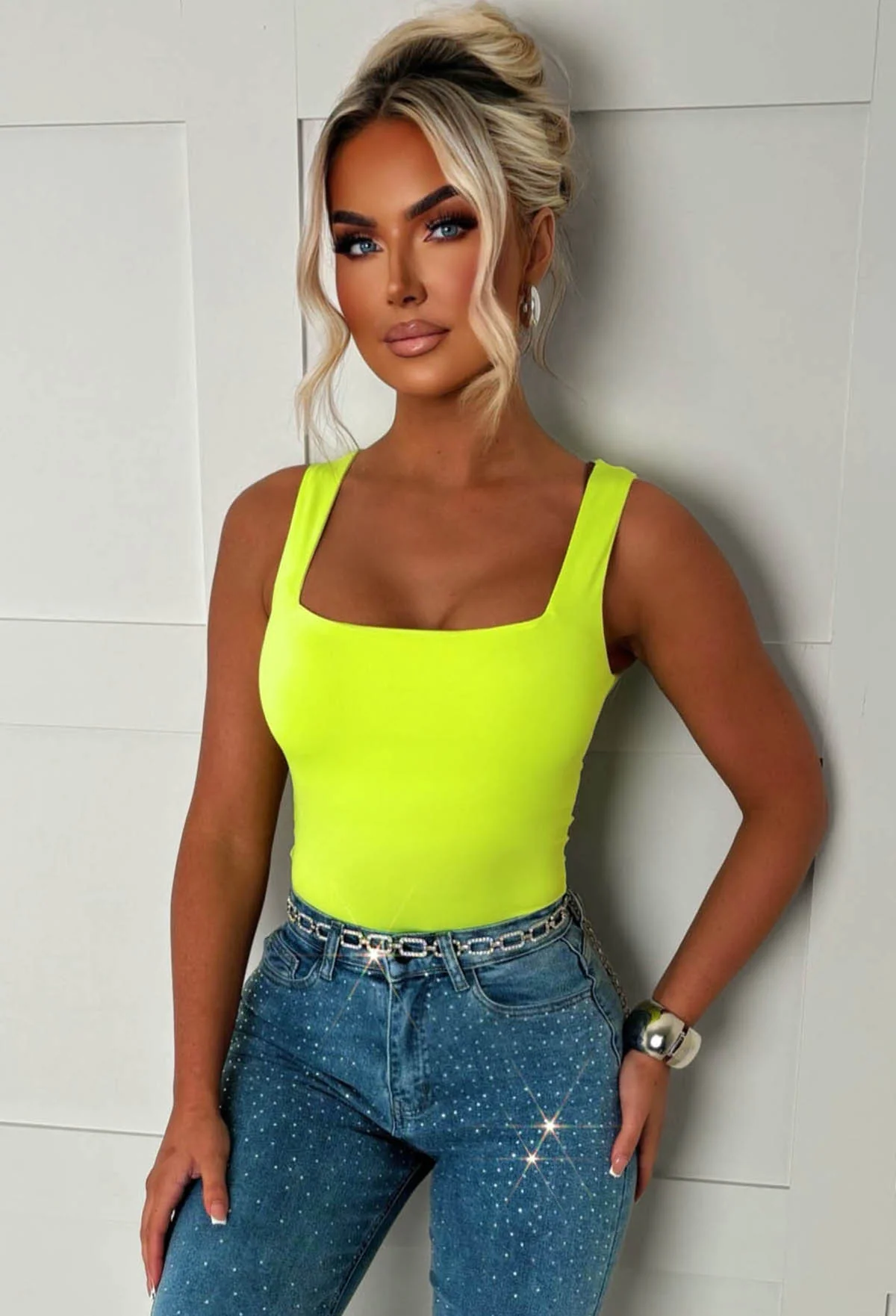 Girl Crush Neon Yellow Square Neck Sleeveless Bodysuit - Image 3