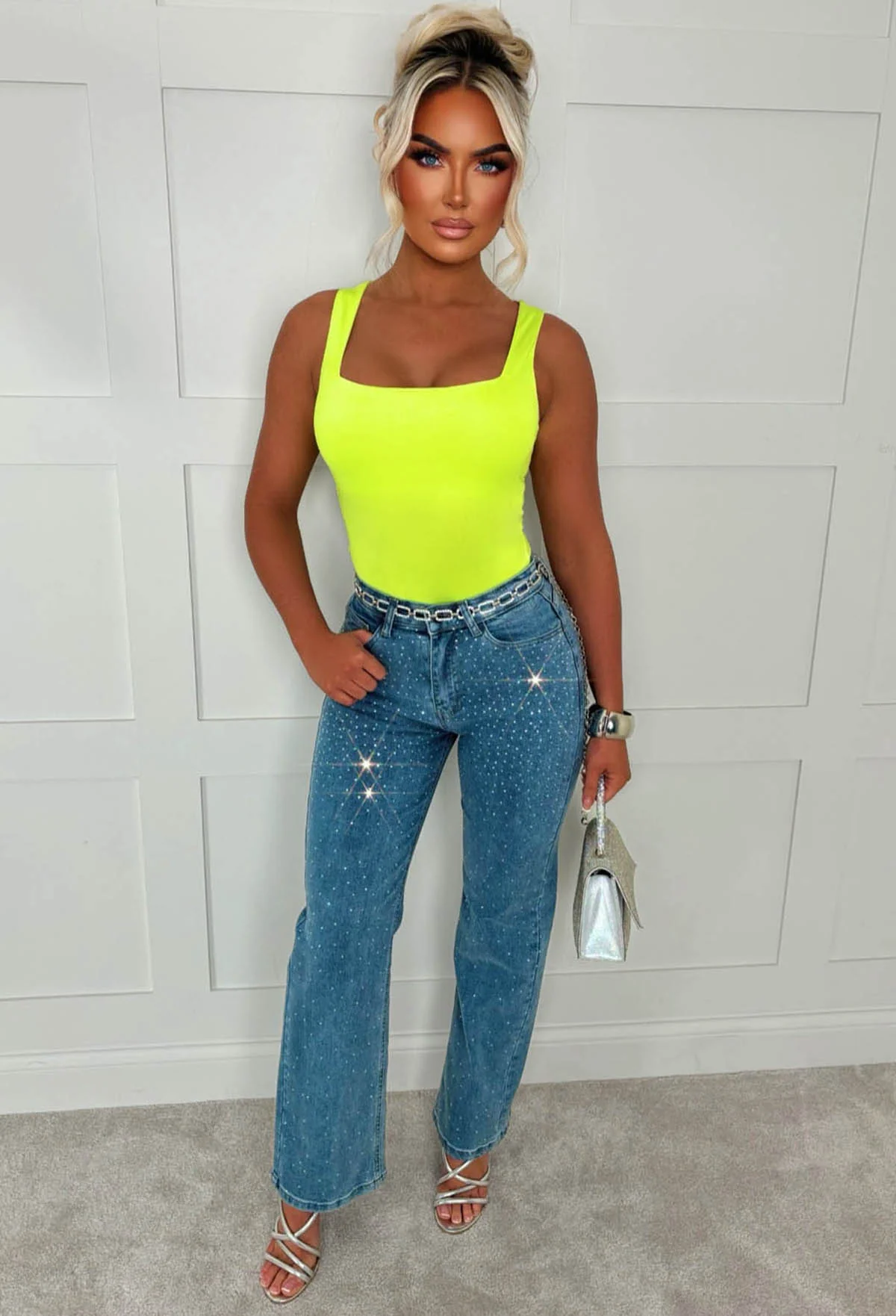 Girl Crush Neon Yellow Square Neck Sleeveless Bodysuit - Image 4